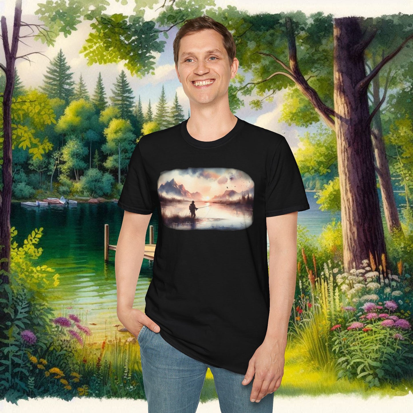 Alone Fishing Tee Unisex Softstyle T-Shirt