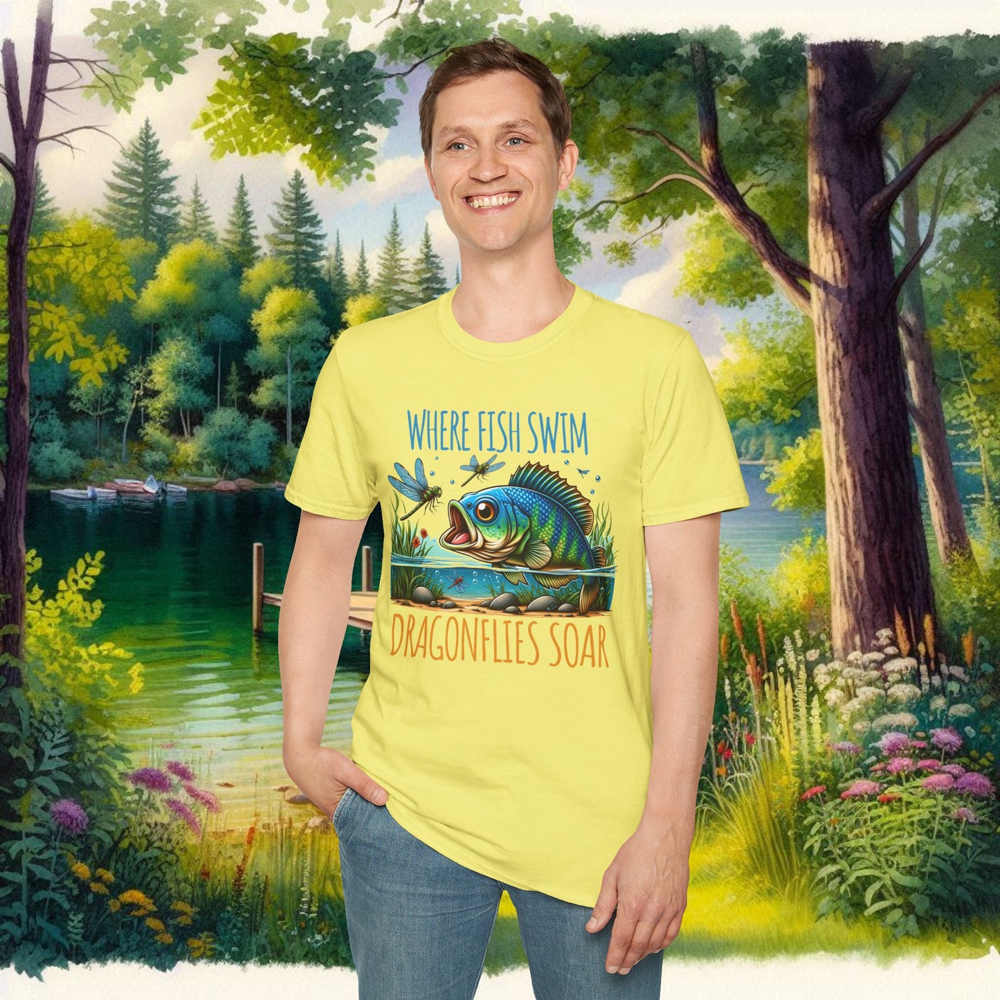 Where Fish Swim, Dragonflies Soar Design T-shirt