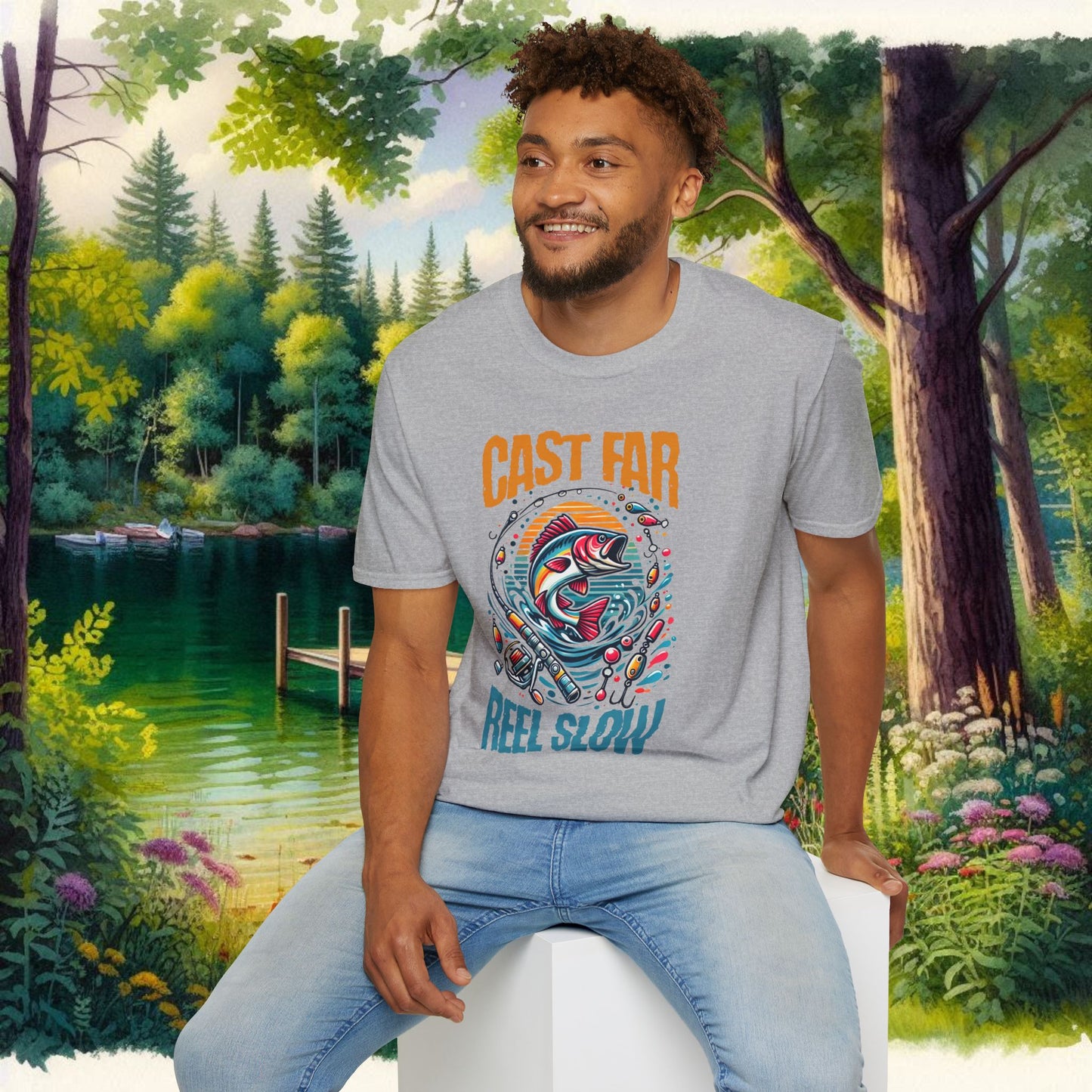 Fishing Enthusiast T-Shirt - Cast Far Reel Slow