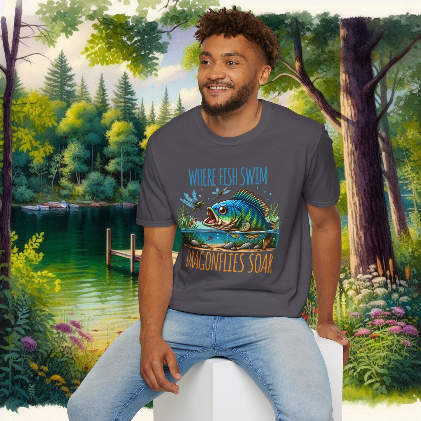 Where Fish Swim, Dragonflies Soar Design T-shirt