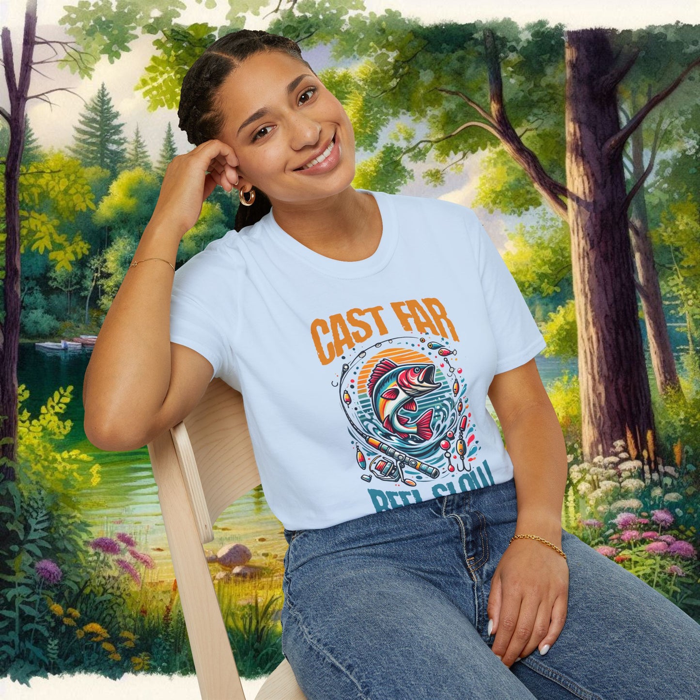 Fishing Enthusiast T-Shirt - Cast Far Reel Slow