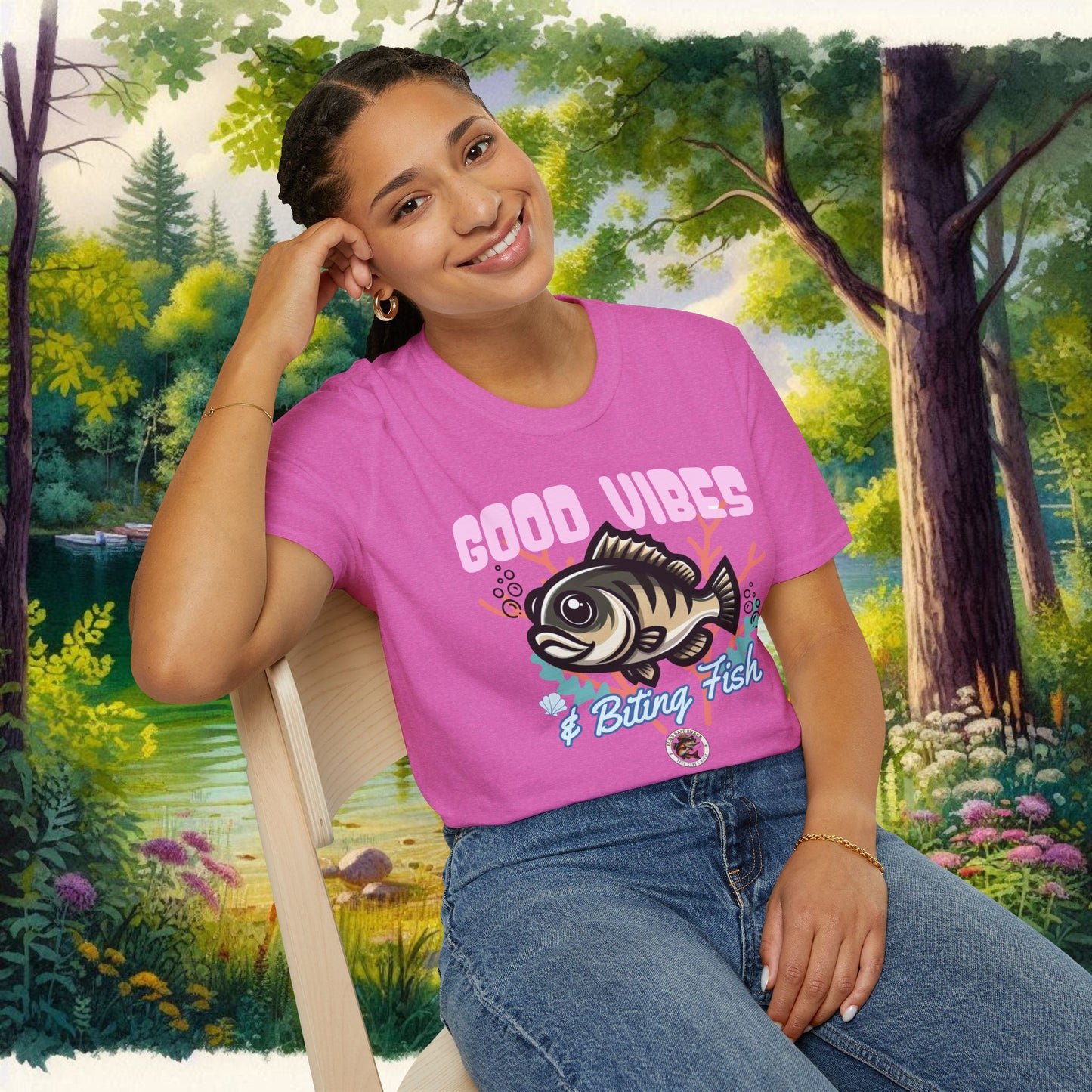 Good Vibes and Biting Fish Tee Unisex Softstyle T-Shirt