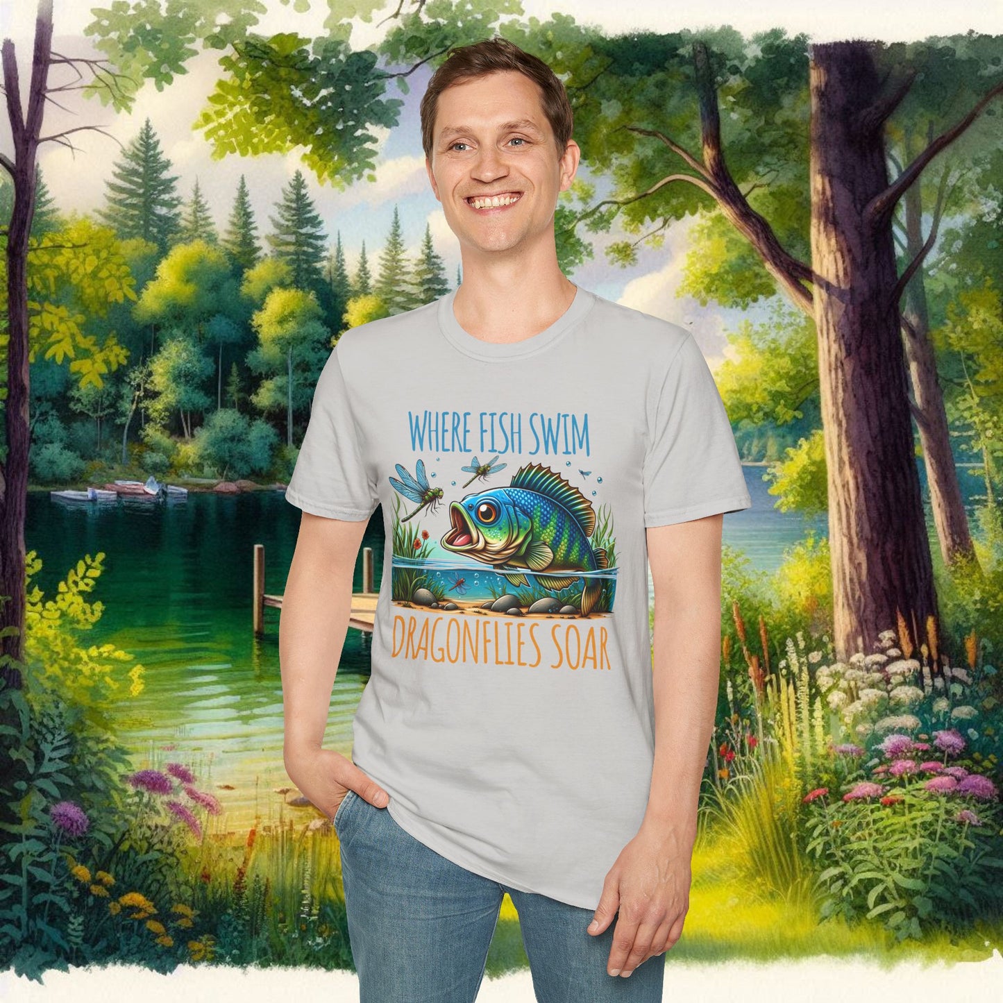 Where Fish Swim, Dragonflies Soar Design T-shirt