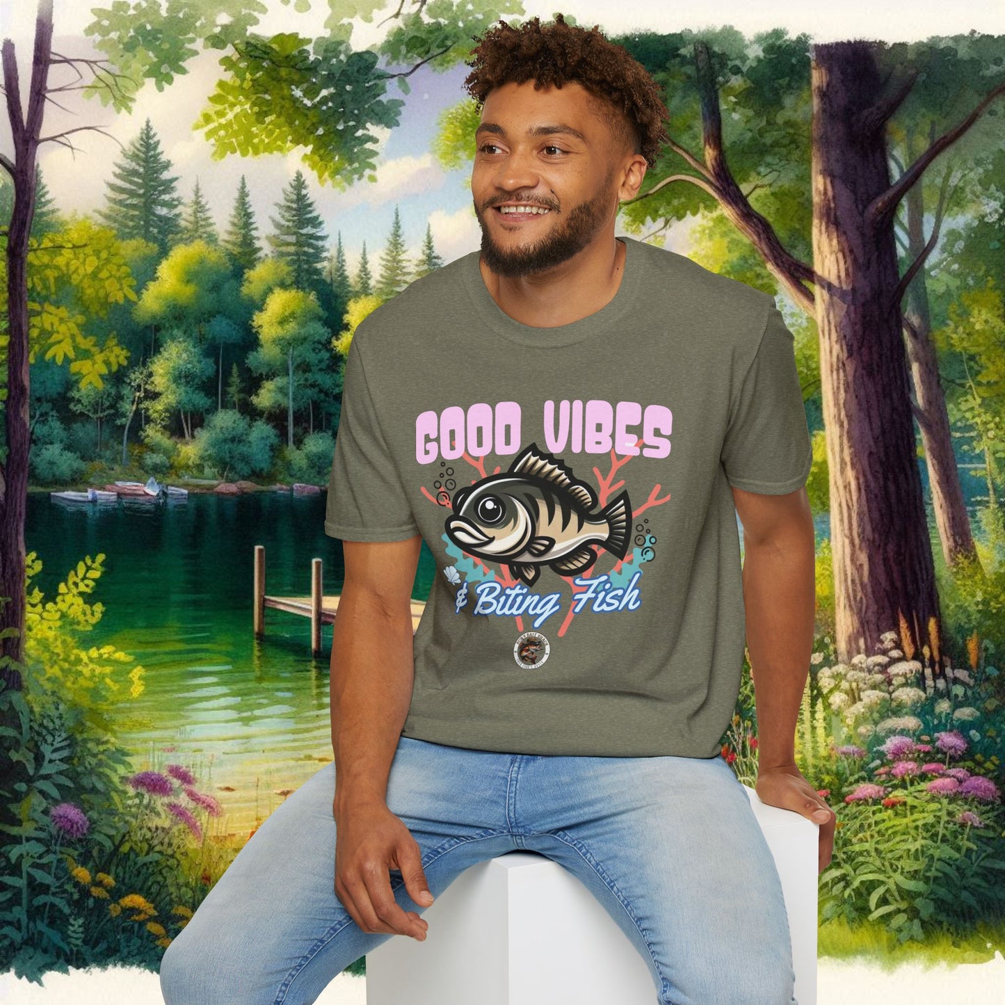 Good Vibes and Biting Fish Tee Unisex Softstyle T-Shirt