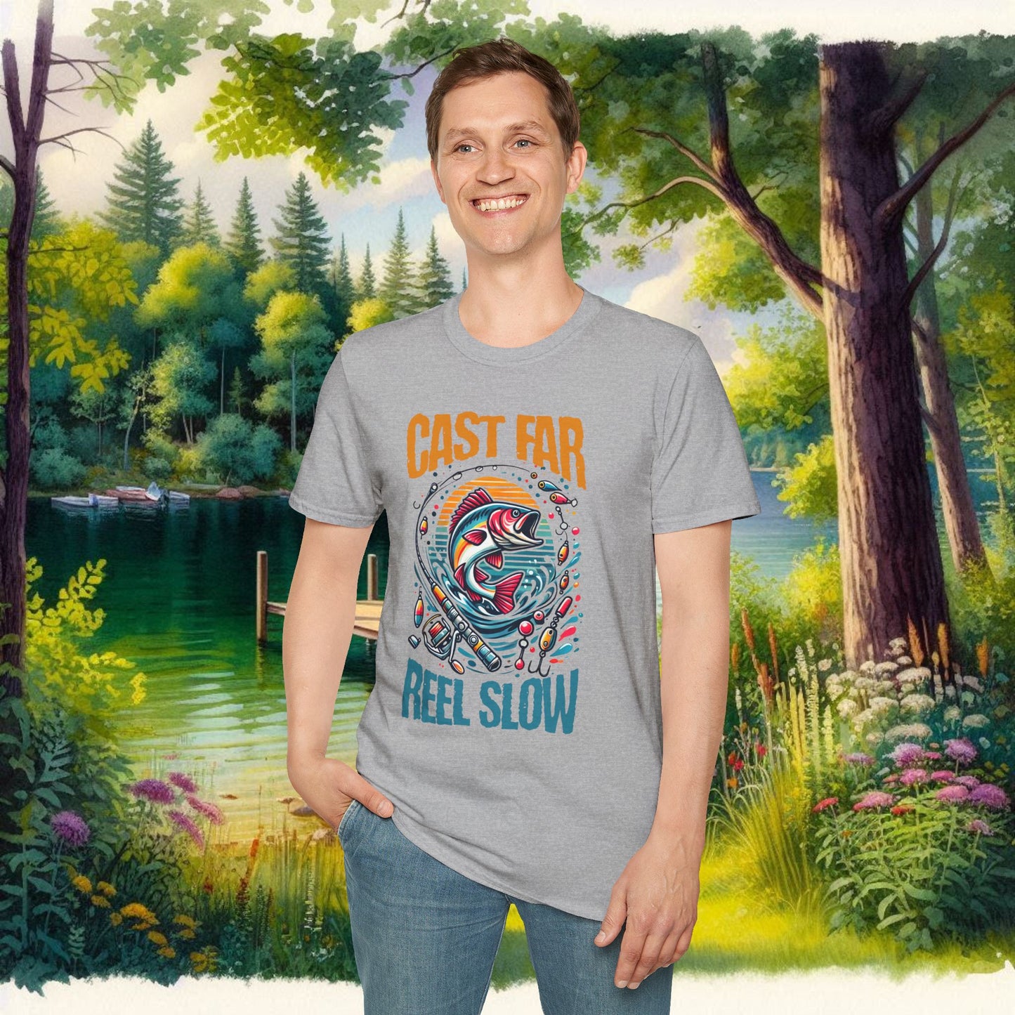 Fishing Enthusiast T-Shirt - Cast Far Reel Slow
