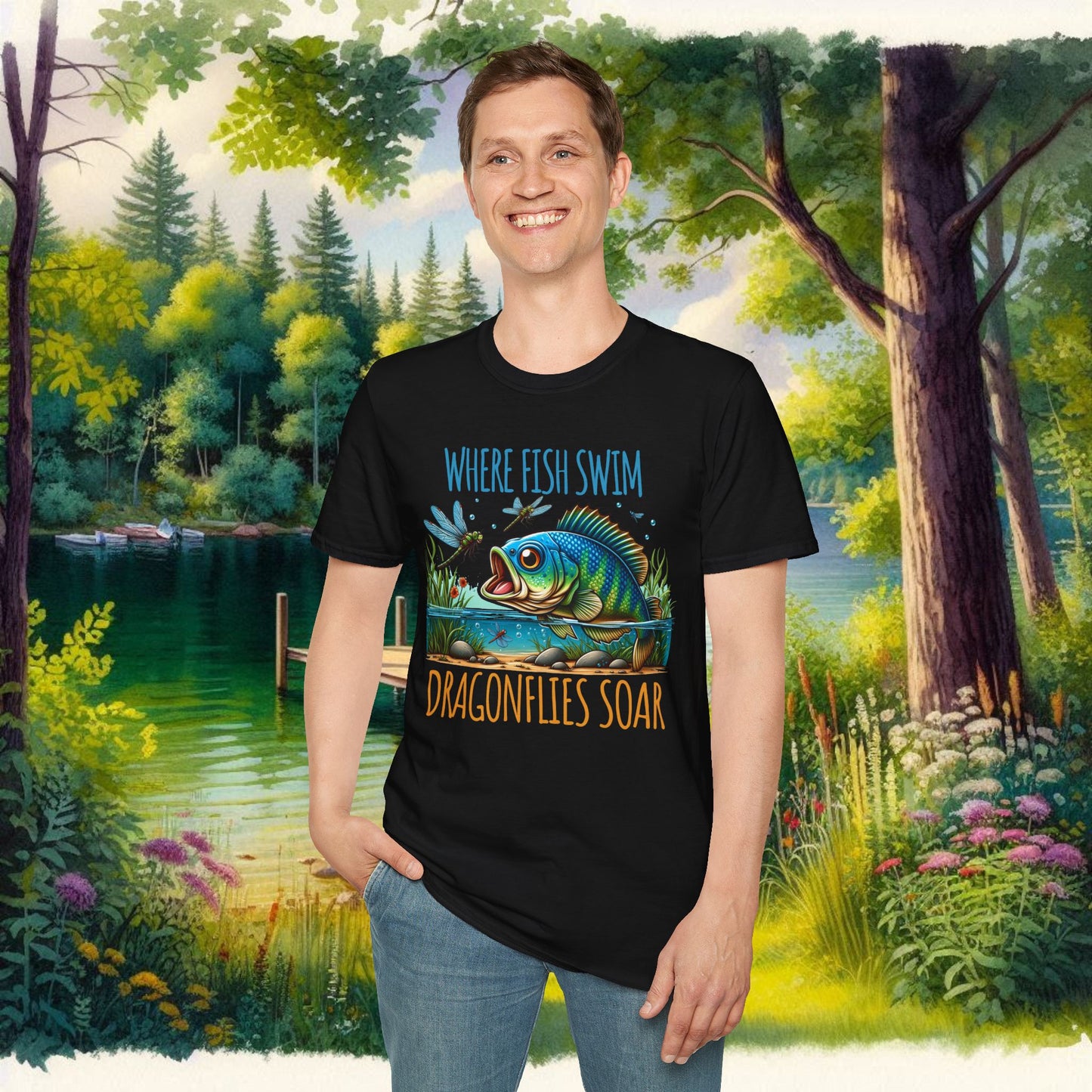 Where Fish Swim, Dragonflies Soar Design T-shirt