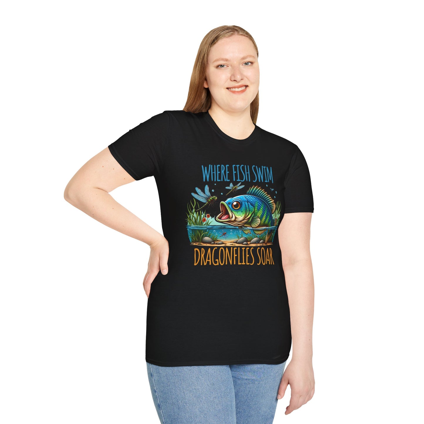 Where Fish Swim, Dragonflies Soar Design T-shirt
