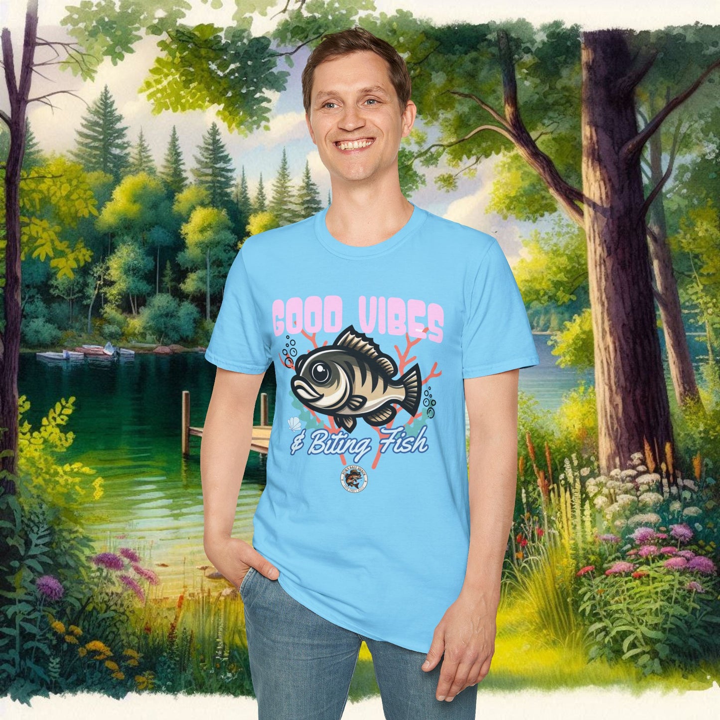 Good Vibes and Biting Fish Tee Unisex Softstyle T-Shirt