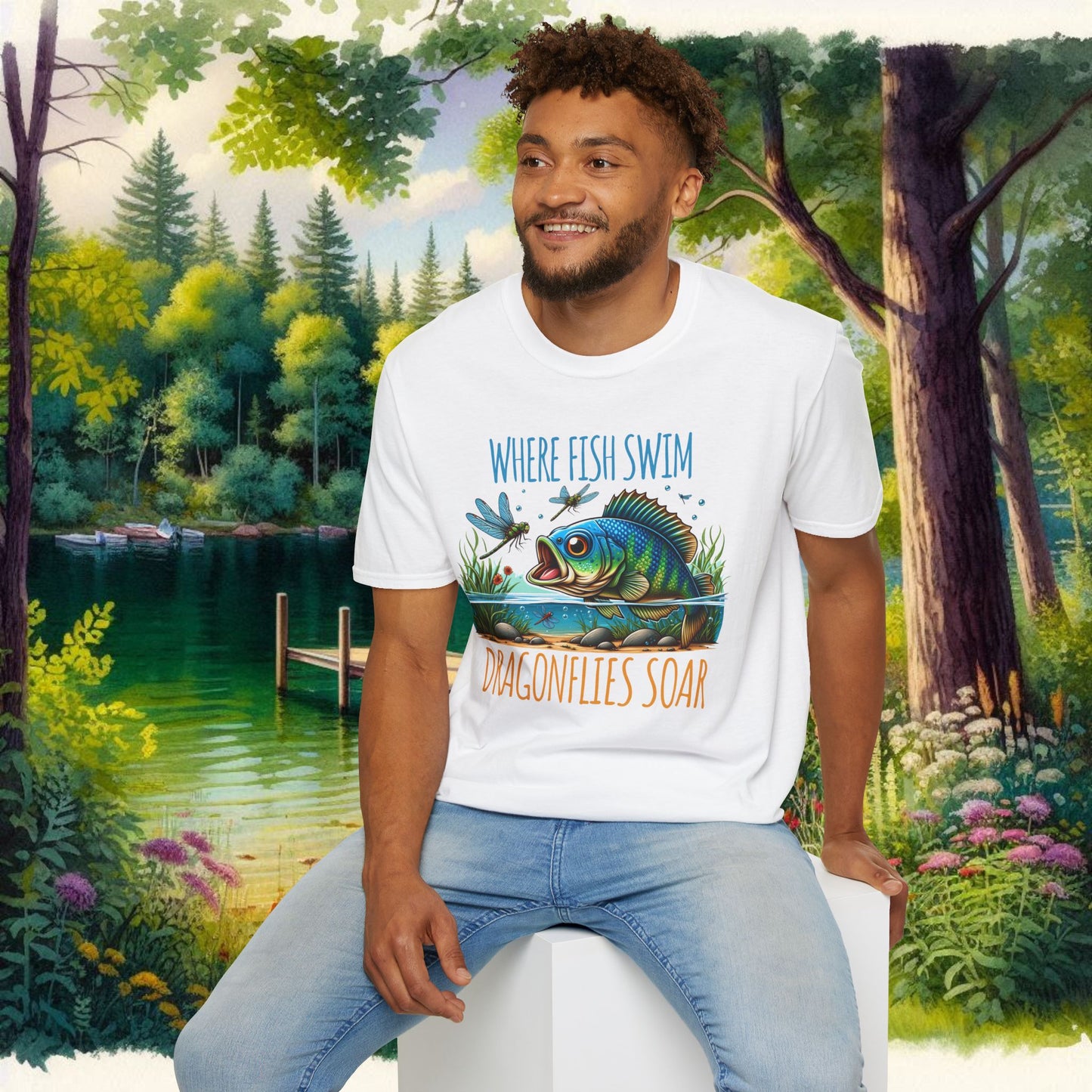 Where Fish Swim, Dragonflies Soar Design T-shirt