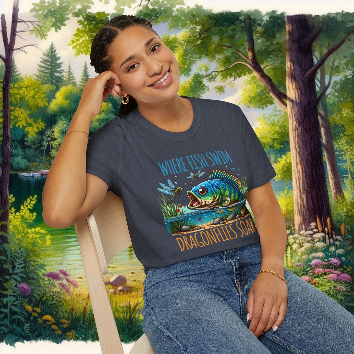 Where Fish Swim, Dragonflies Soar Design T-shirt