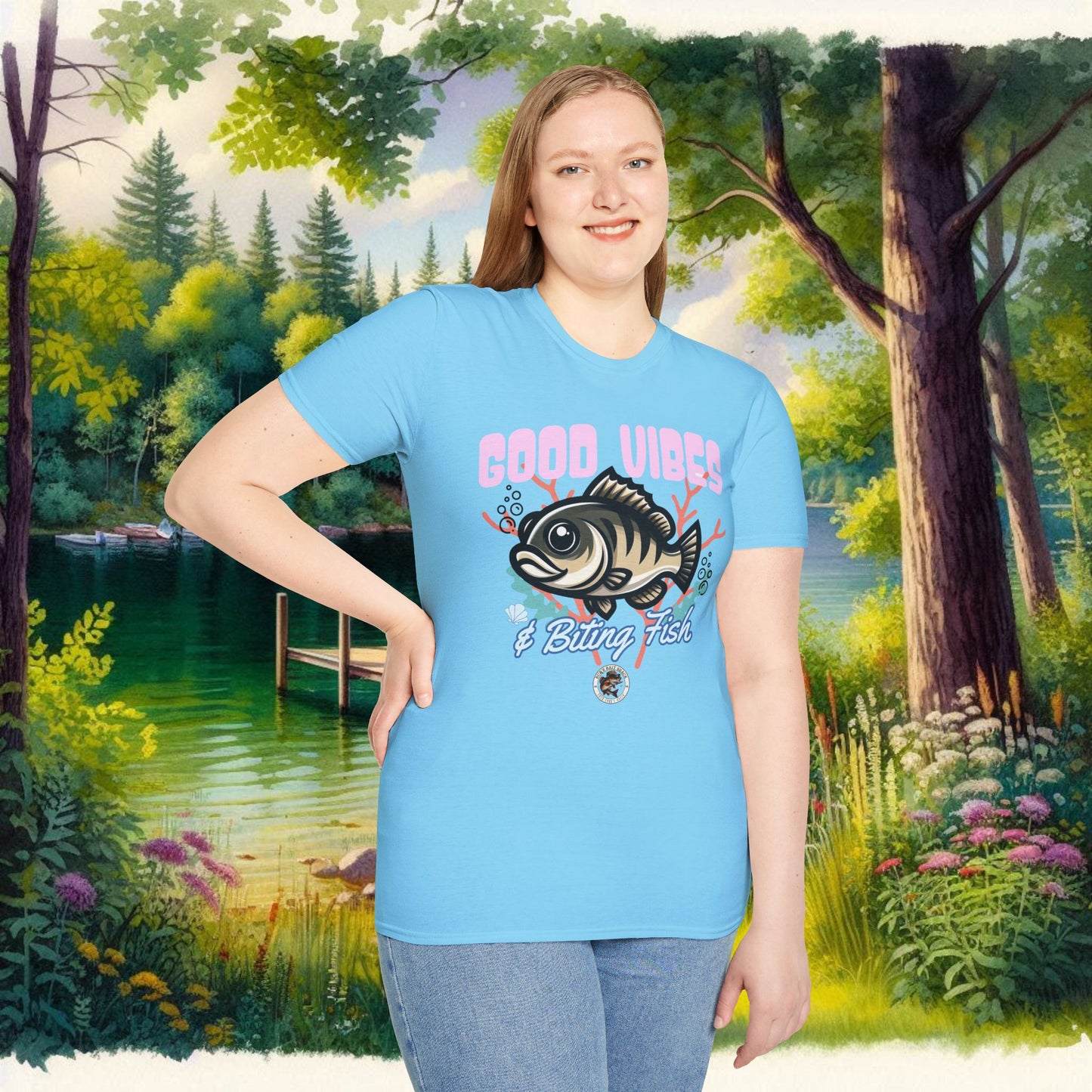 Good Vibes and Biting Fish Tee Unisex Softstyle T-Shirt