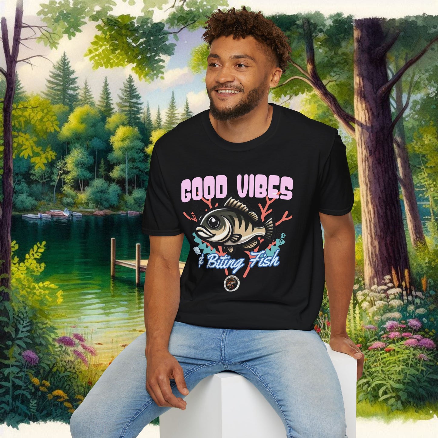 Good Vibes and Biting Fish Tee Unisex Softstyle T-Shirt