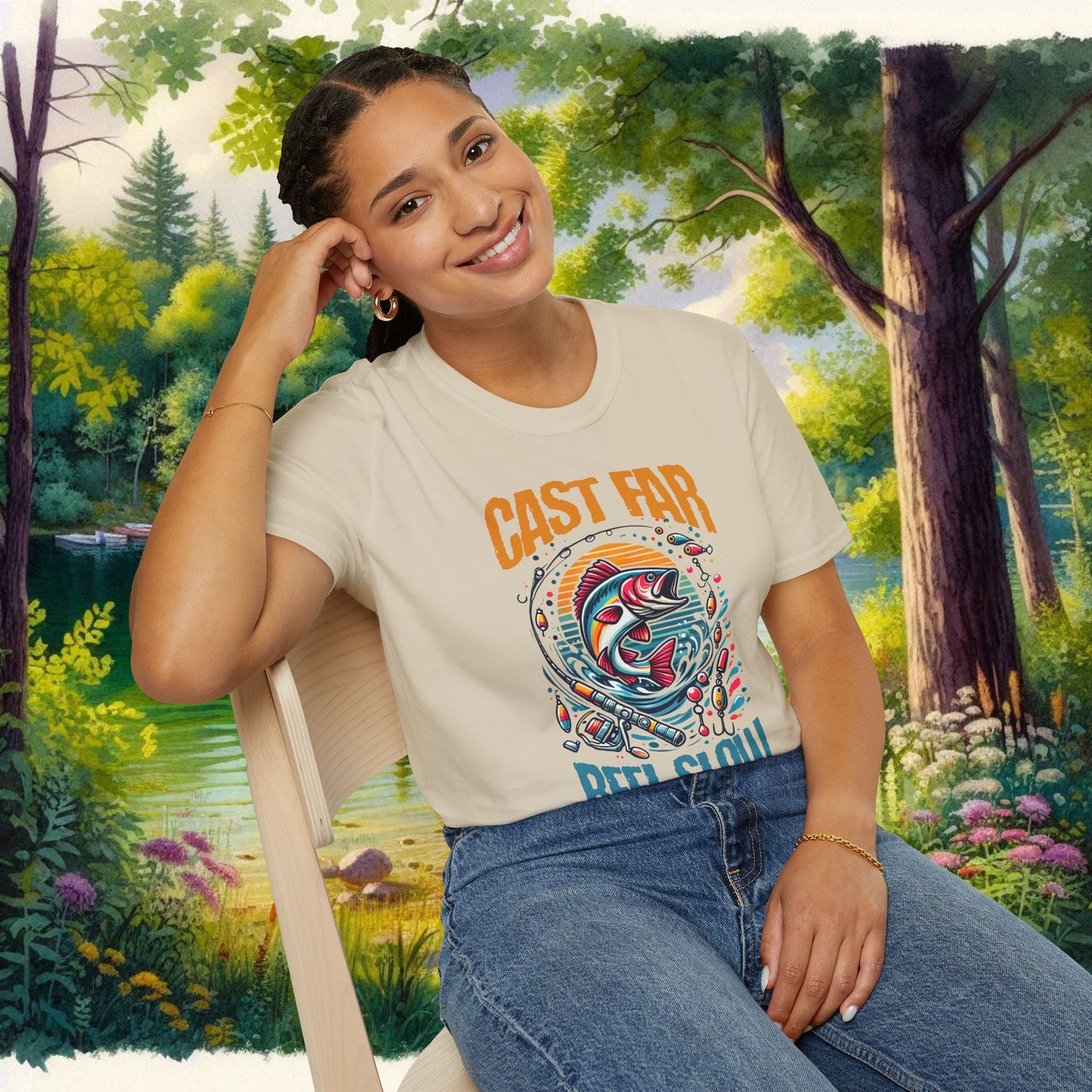 Fishing Enthusiast T-Shirt - Cast Far Reel Slow