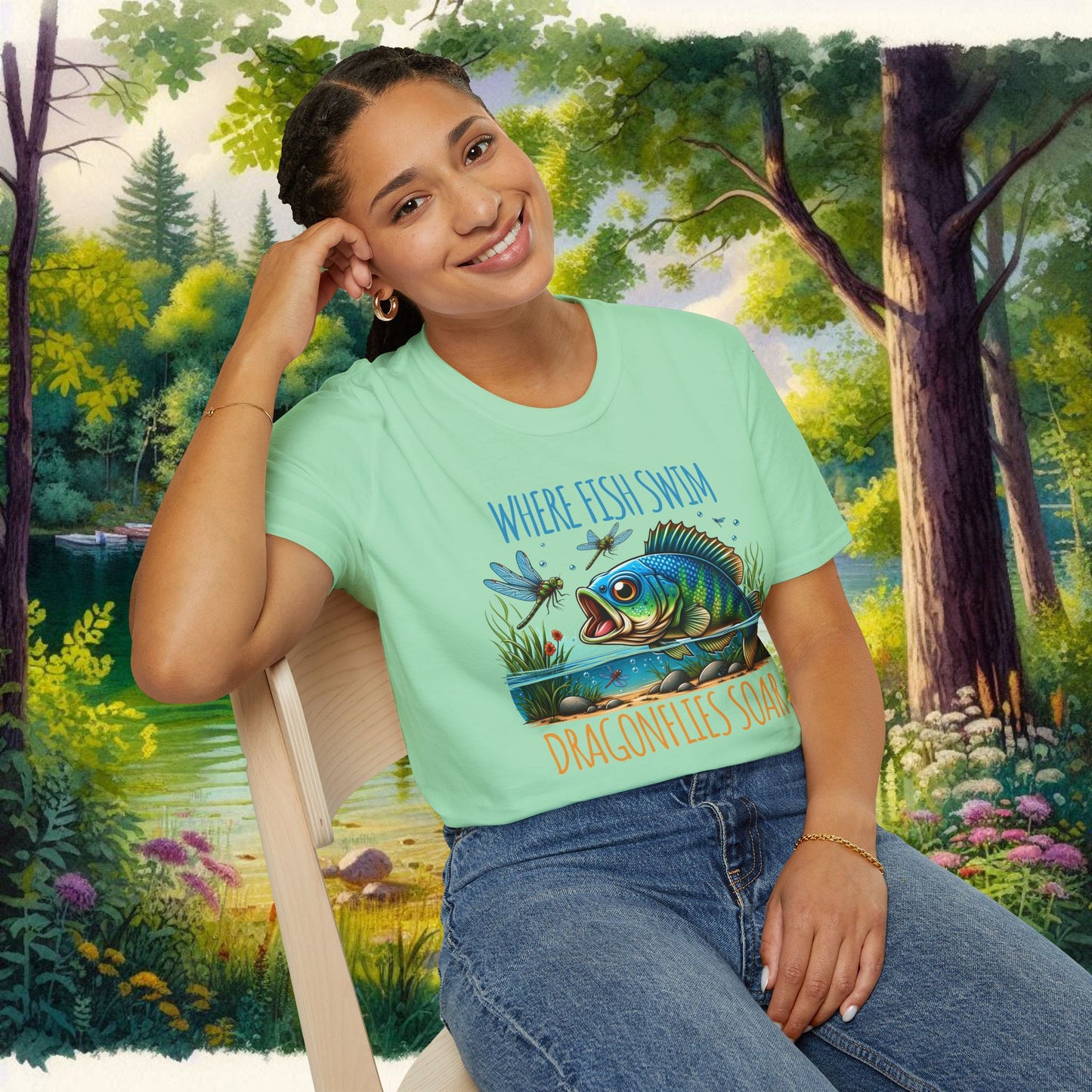Where Fish Swim, Dragonflies Soar Design T-shirt