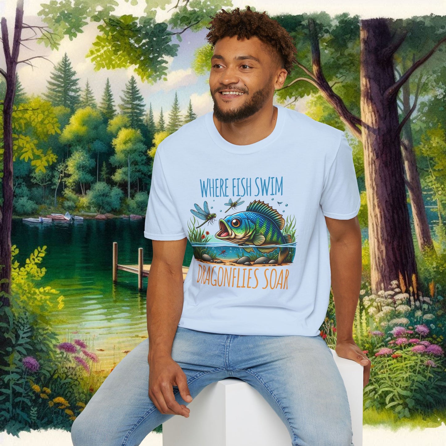 Where Fish Swim, Dragonflies Soar Design T-shirt