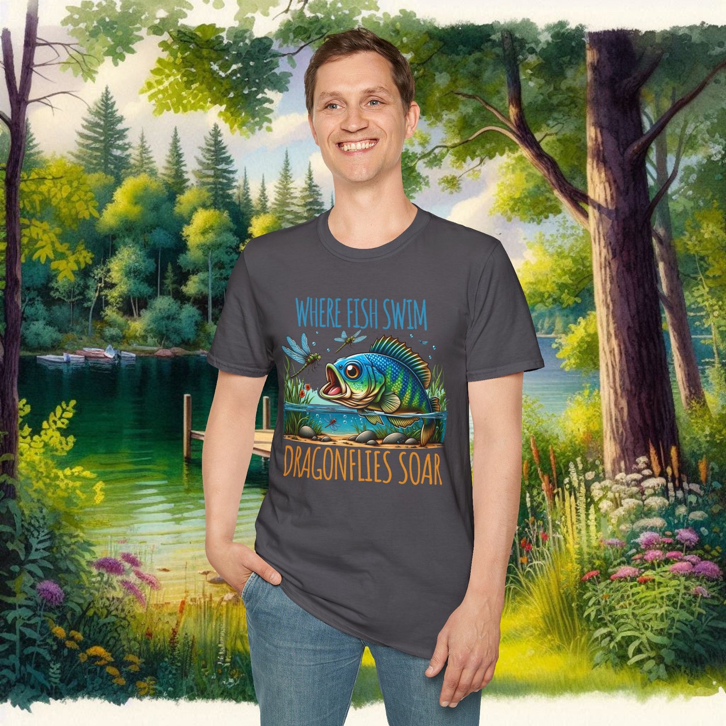 Where Fish Swim, Dragonflies Soar Design T-shirt