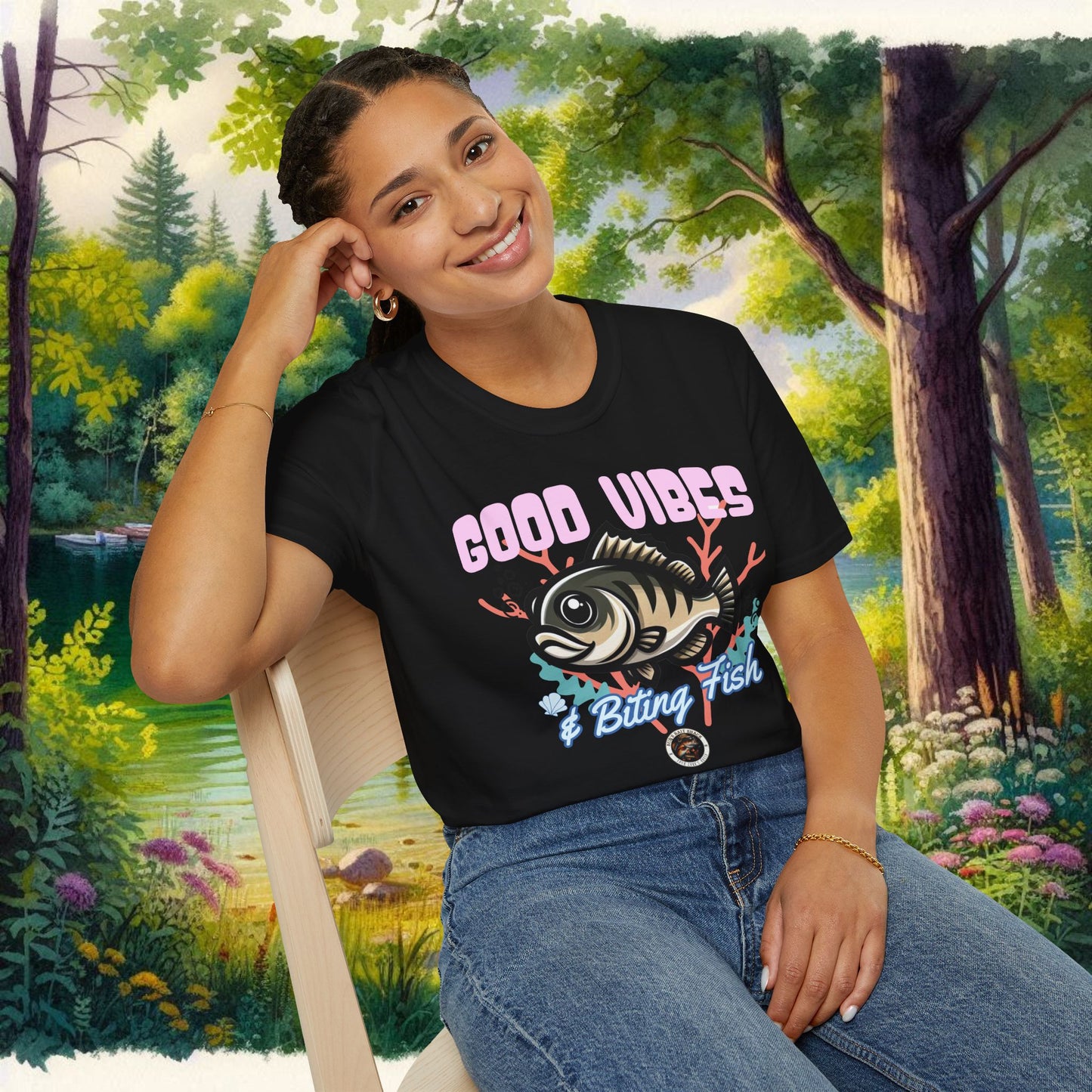 Good Vibes and Biting Fish Tee Unisex Softstyle T-Shirt