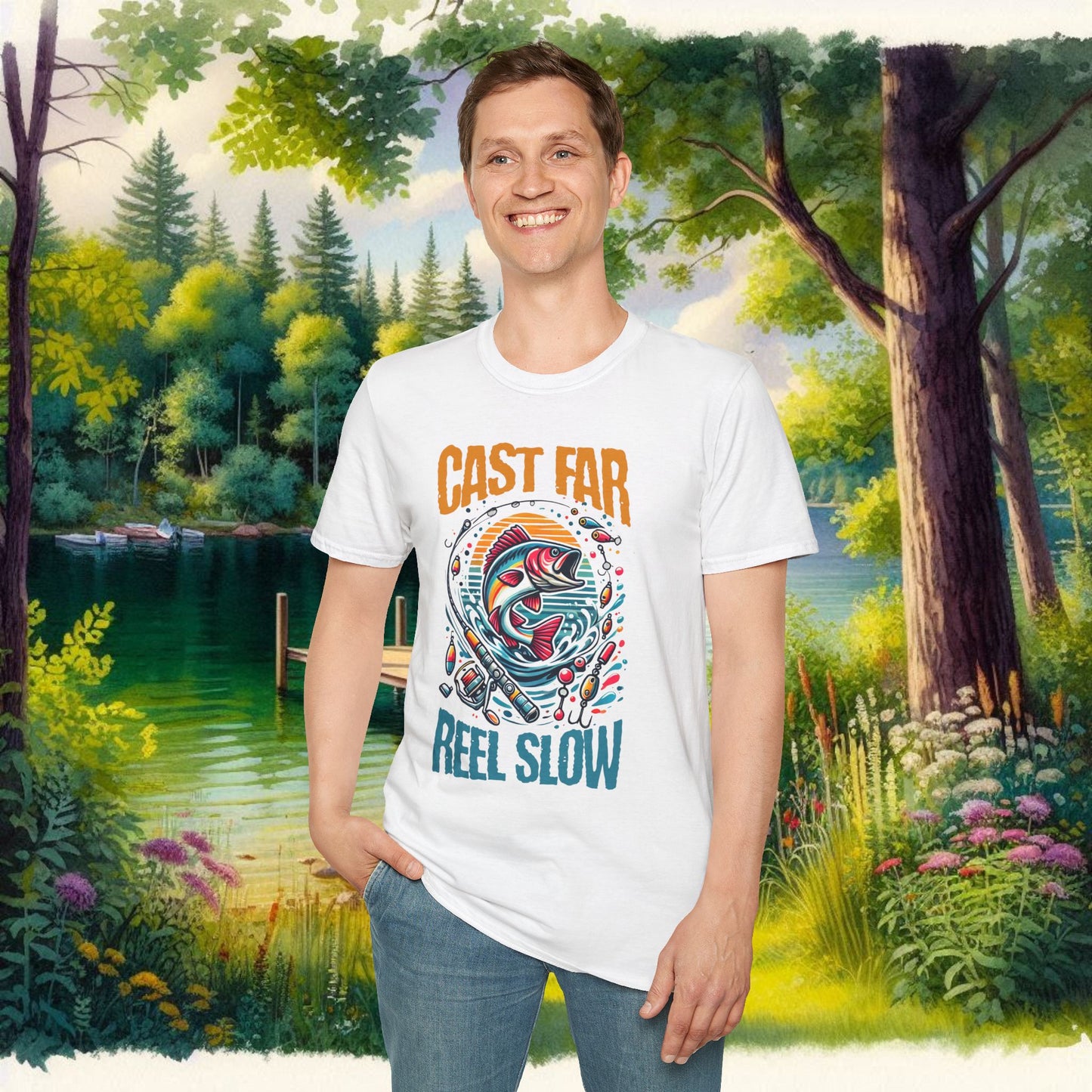 Fishing Enthusiast T-Shirt - Cast Far Reel Slow