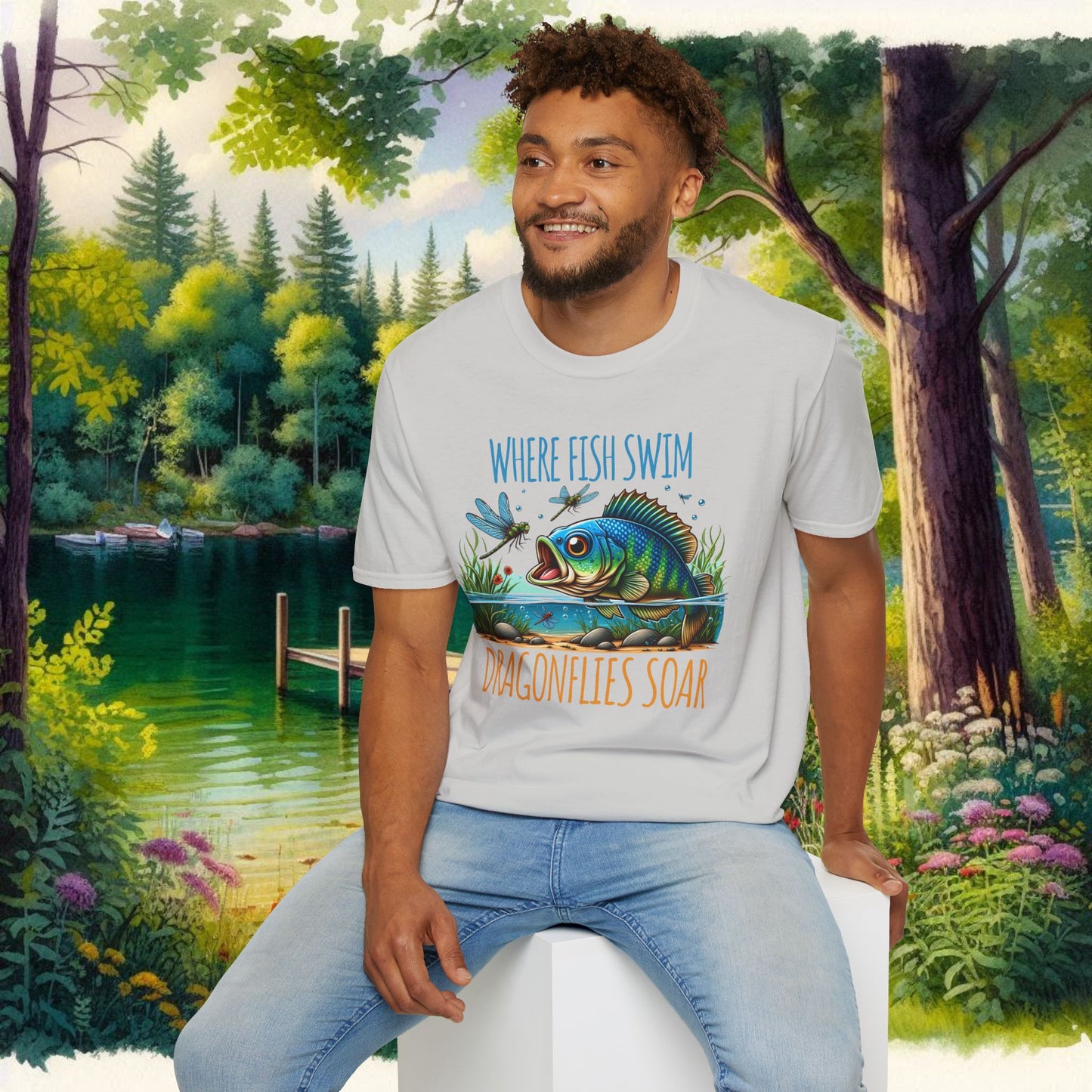 Where Fish Swim, Dragonflies Soar Design T-shirt