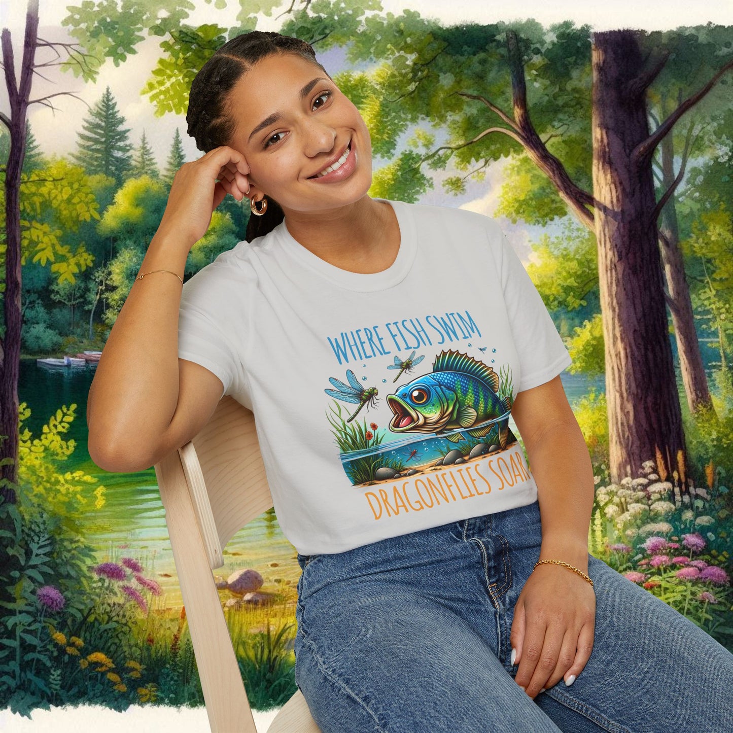Where Fish Swim, Dragonflies Soar Design T-shirt