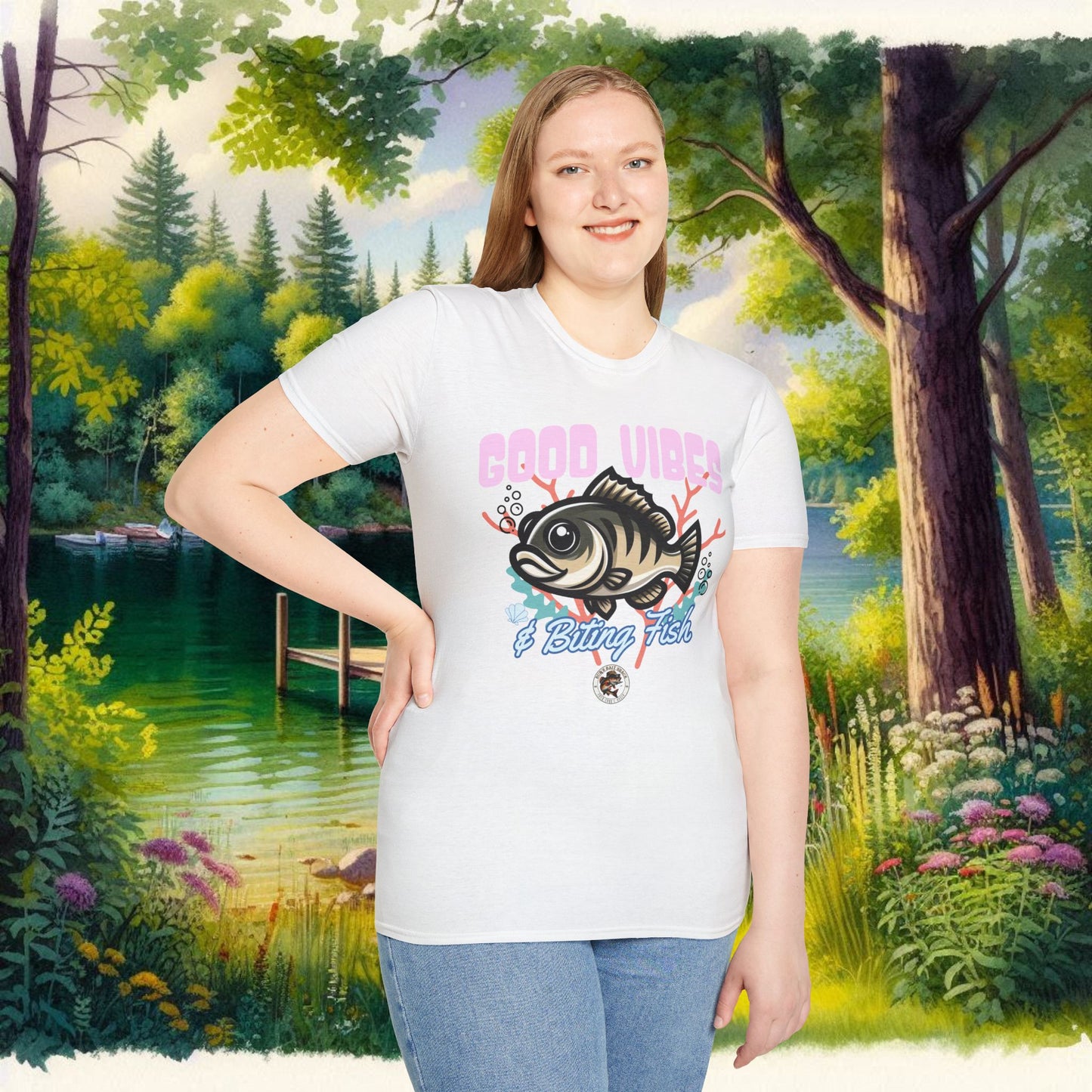 Good Vibes and Biting Fish Tee Unisex Softstyle T-Shirt