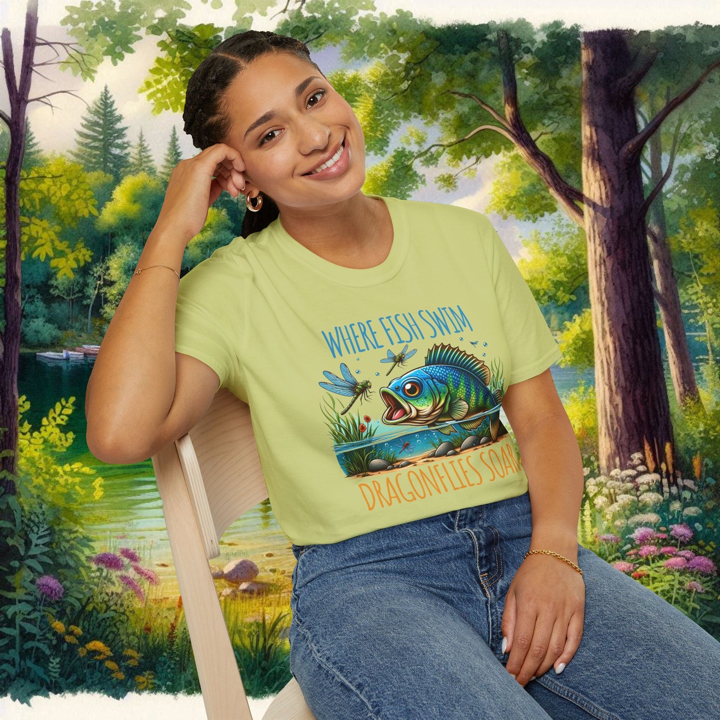 Where Fish Swim, Dragonflies Soar Design T-shirt