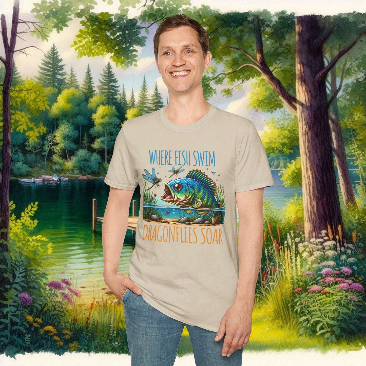 Where Fish Swim, Dragonflies Soar Design T-shirt