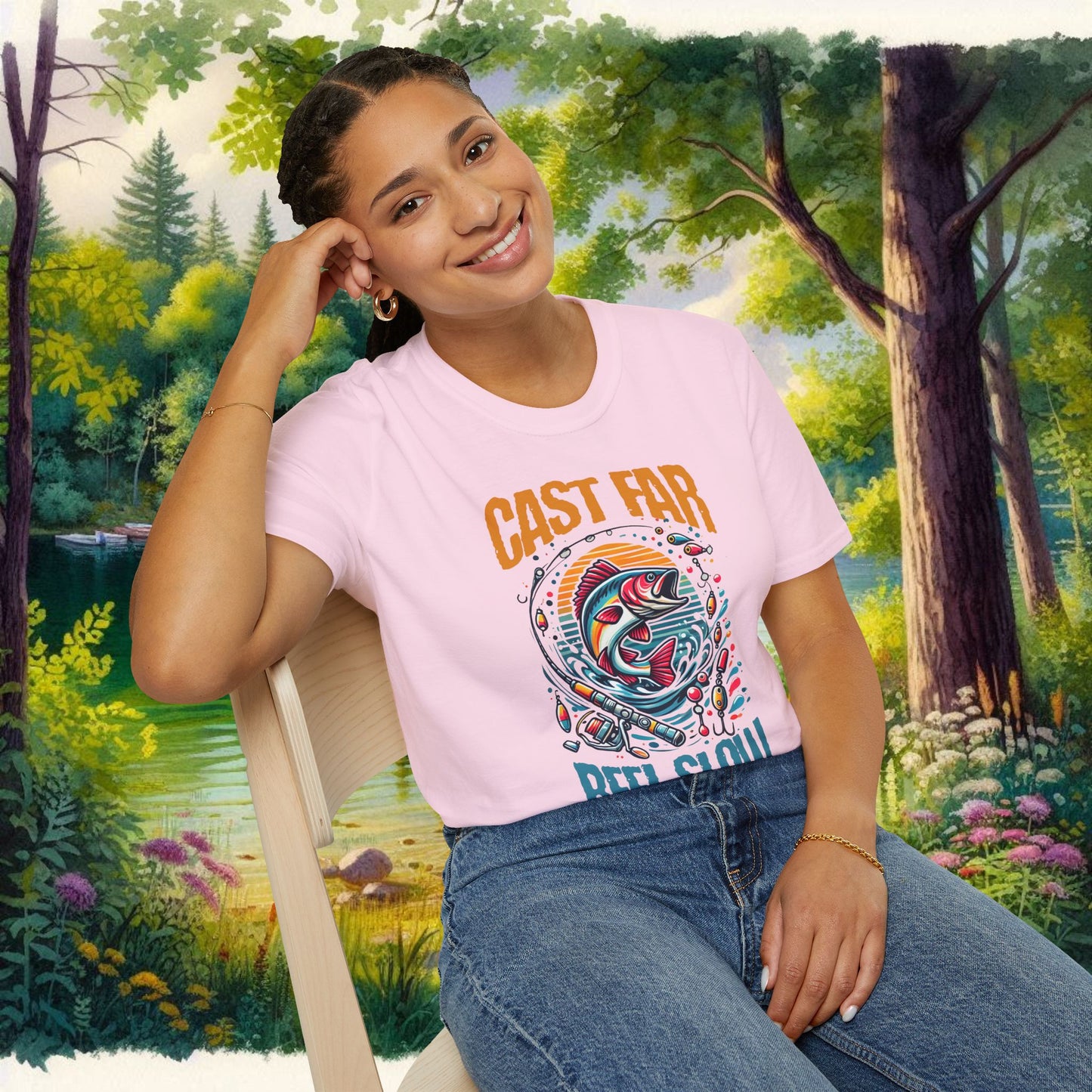 Fishing Enthusiast T-Shirt - Cast Far Reel Slow