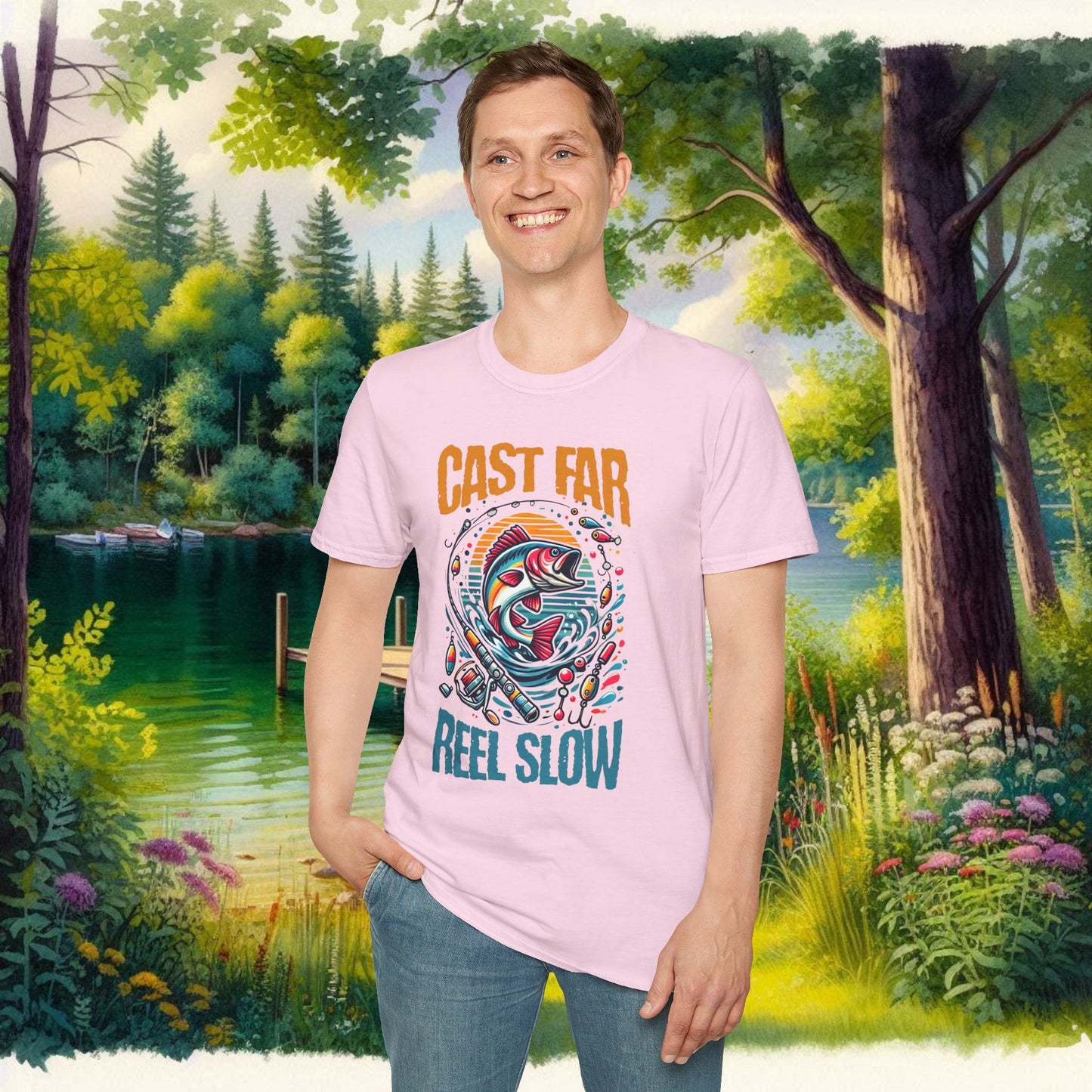 Fishing Enthusiast T-Shirt - Cast Far Reel Slow