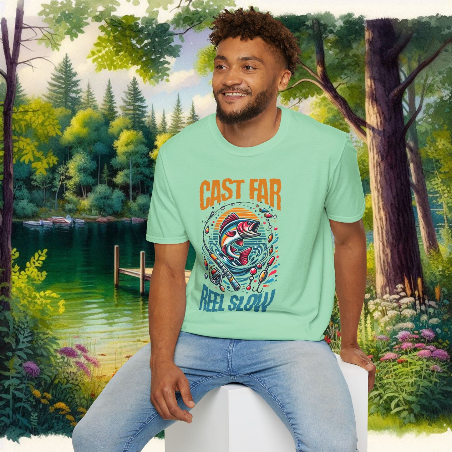 Fishing Enthusiast T-Shirt - Cast Far Reel Slow