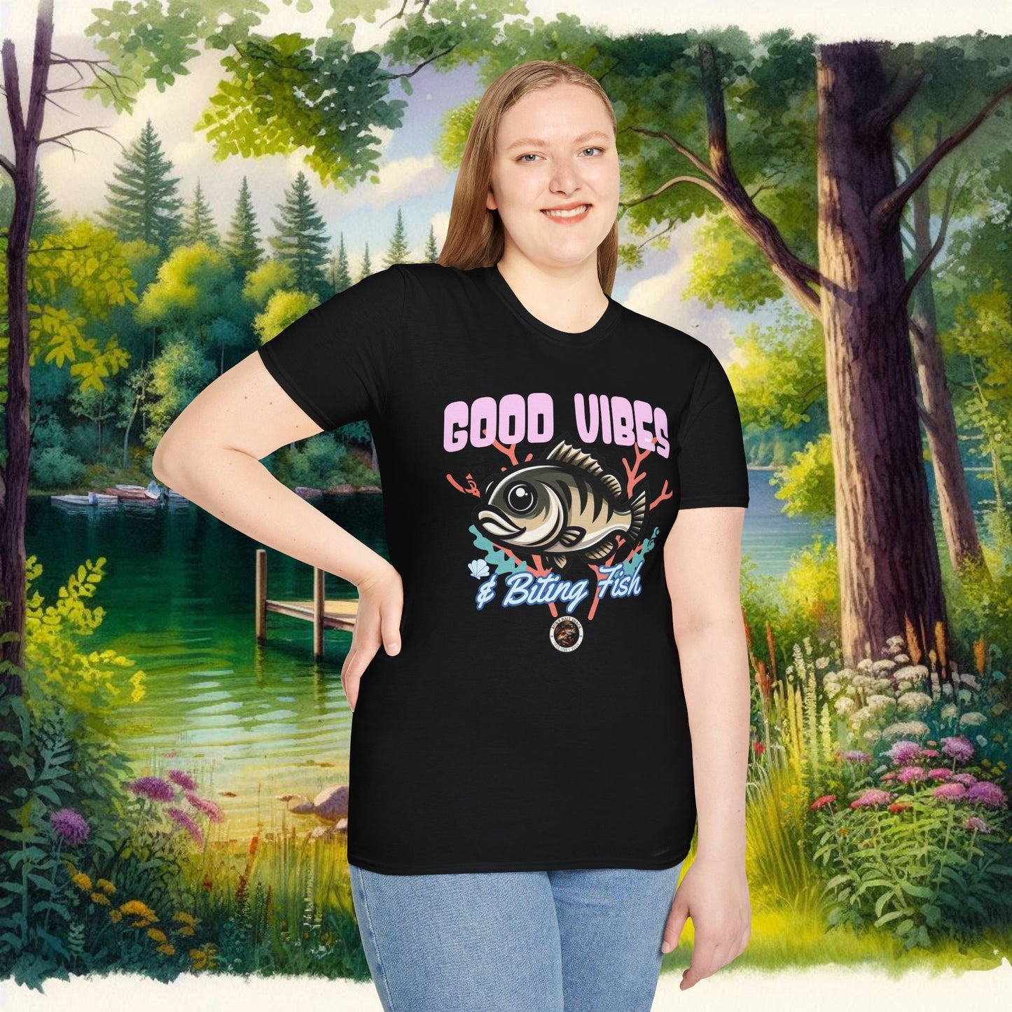 Good Vibes and Biting Fish Tee Unisex Softstyle T-Shirt