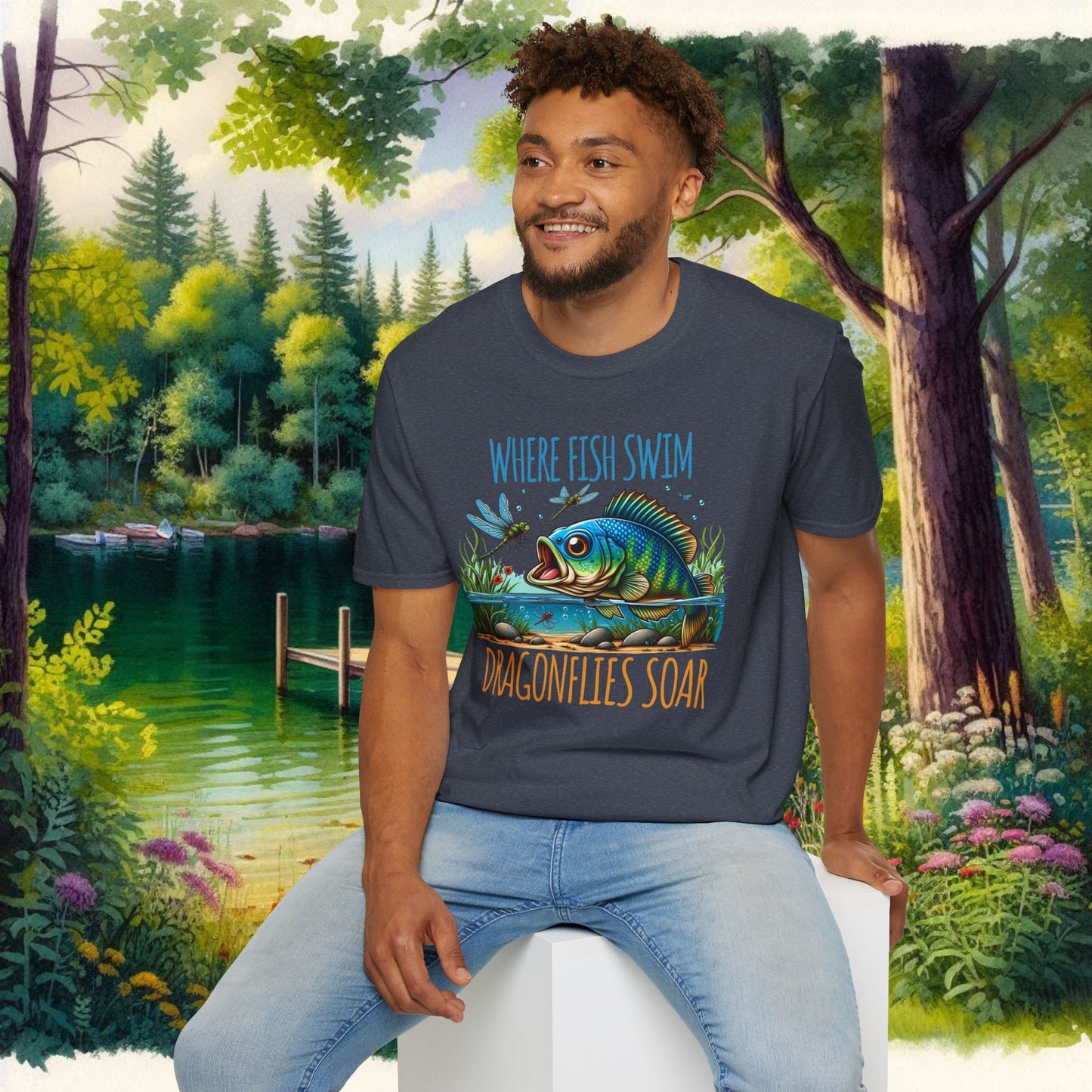 Where Fish Swim, Dragonflies Soar Design T-shirt