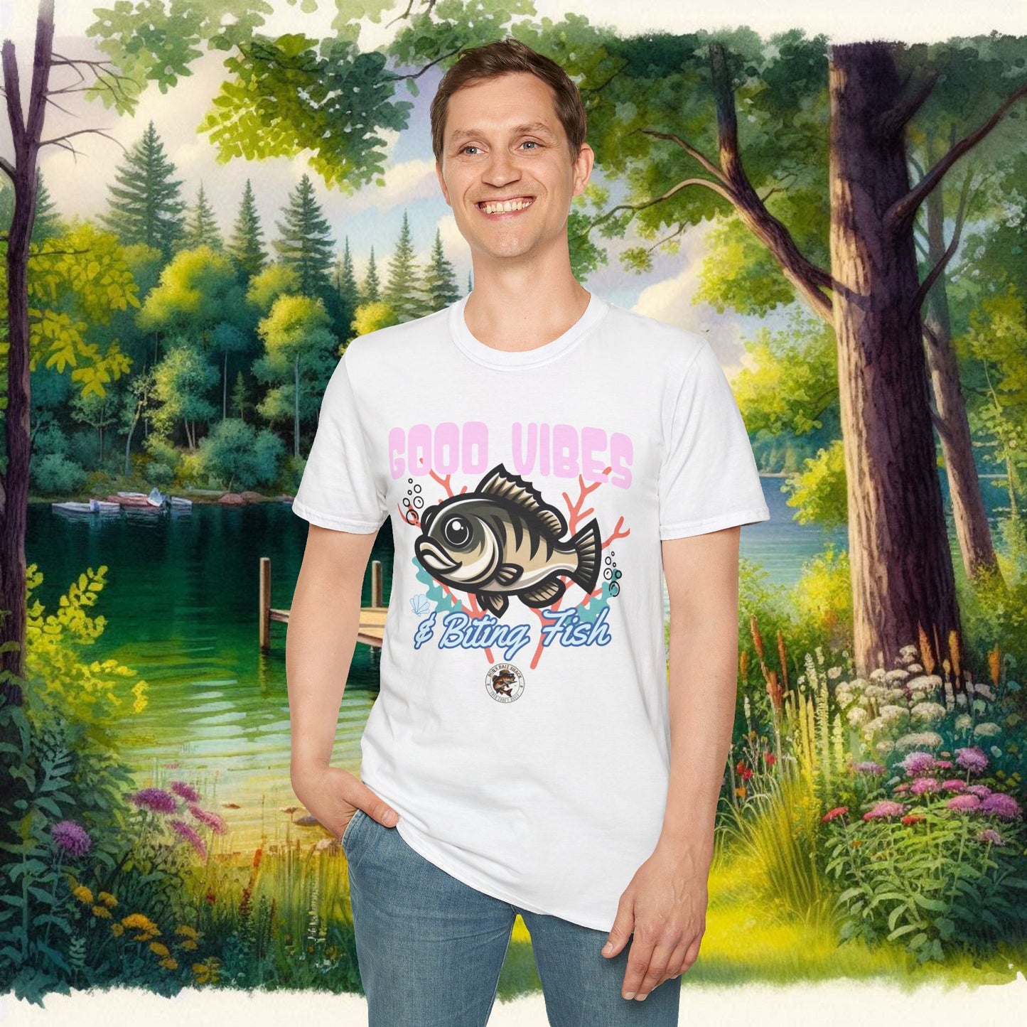 Good Vibes and Biting Fish Tee Unisex Softstyle T-Shirt