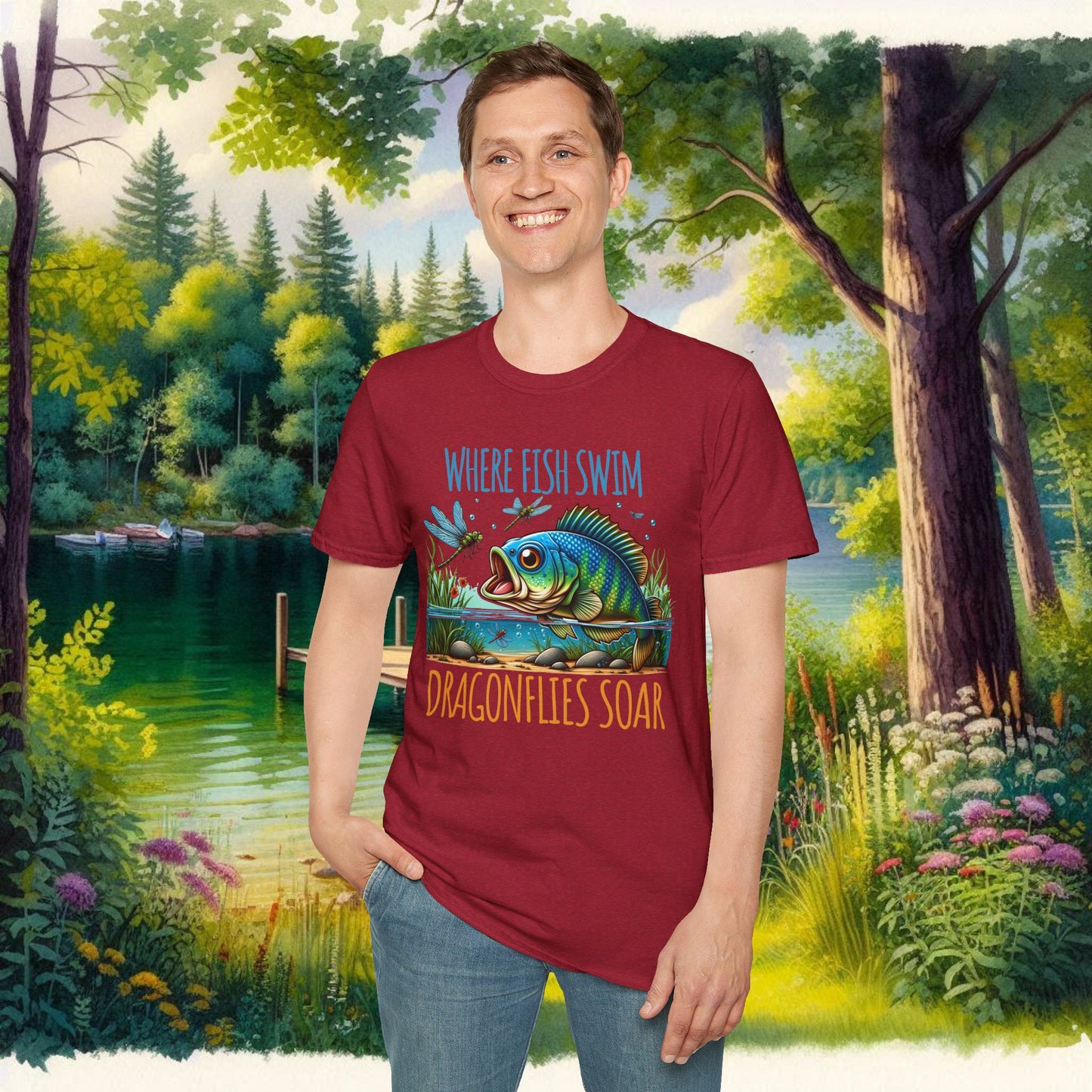 Where Fish Swim, Dragonflies Soar Design T-shirt