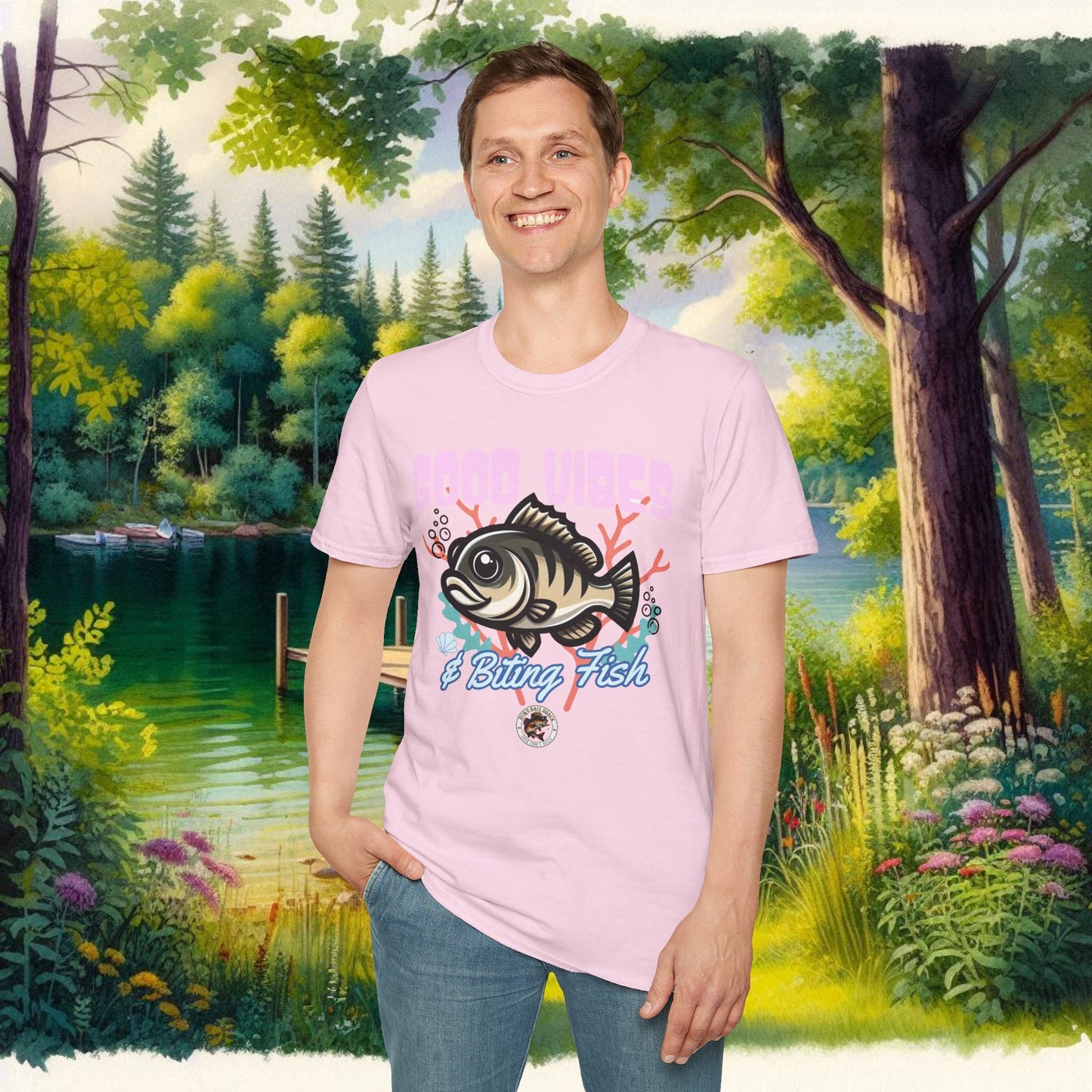 Good Vibes and Biting Fish Tee Unisex Softstyle T-Shirt