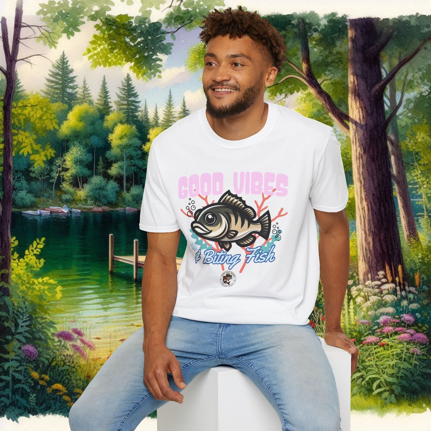 Good Vibes and Biting Fish Tee Unisex Softstyle T-Shirt