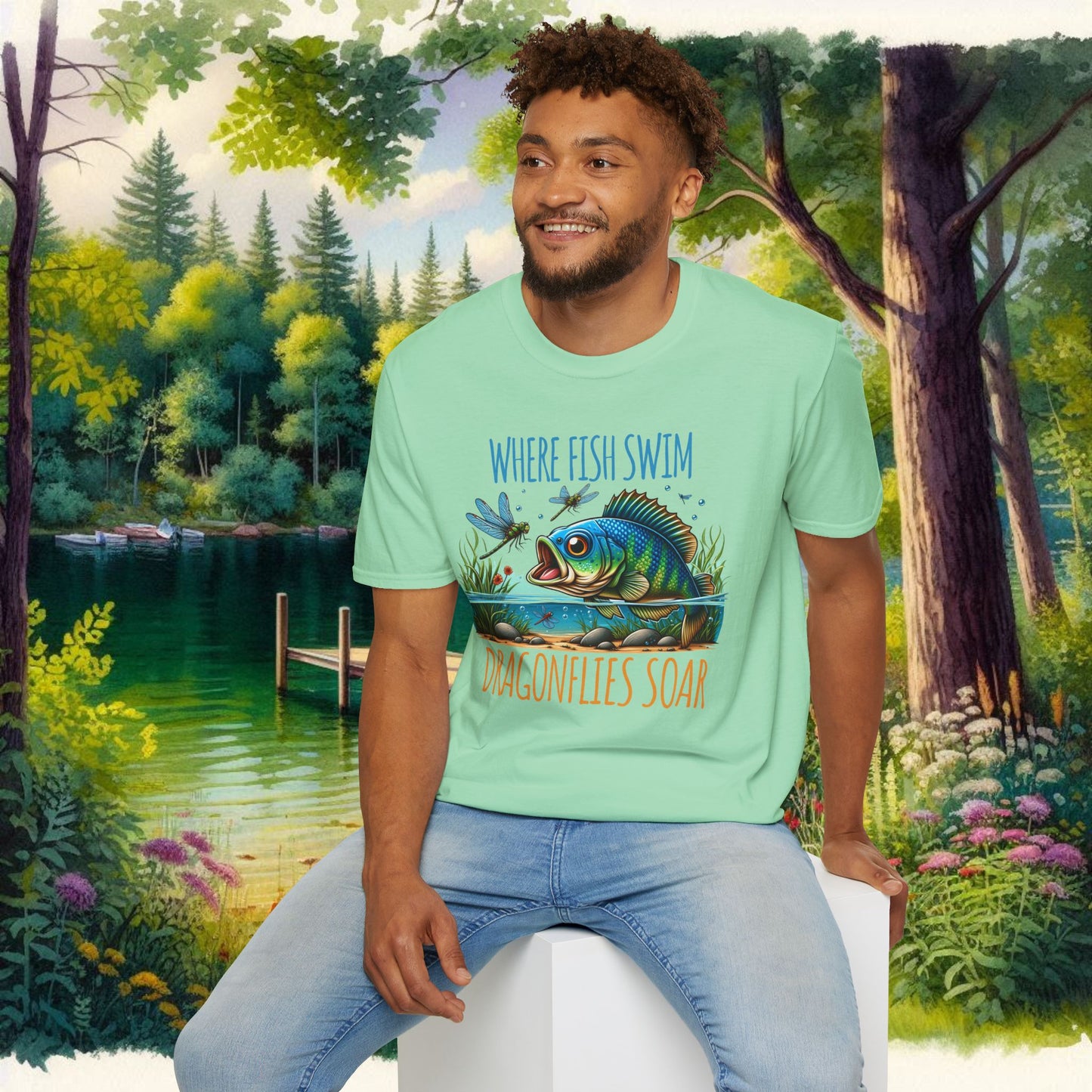 Where Fish Swim, Dragonflies Soar Design T-shirt