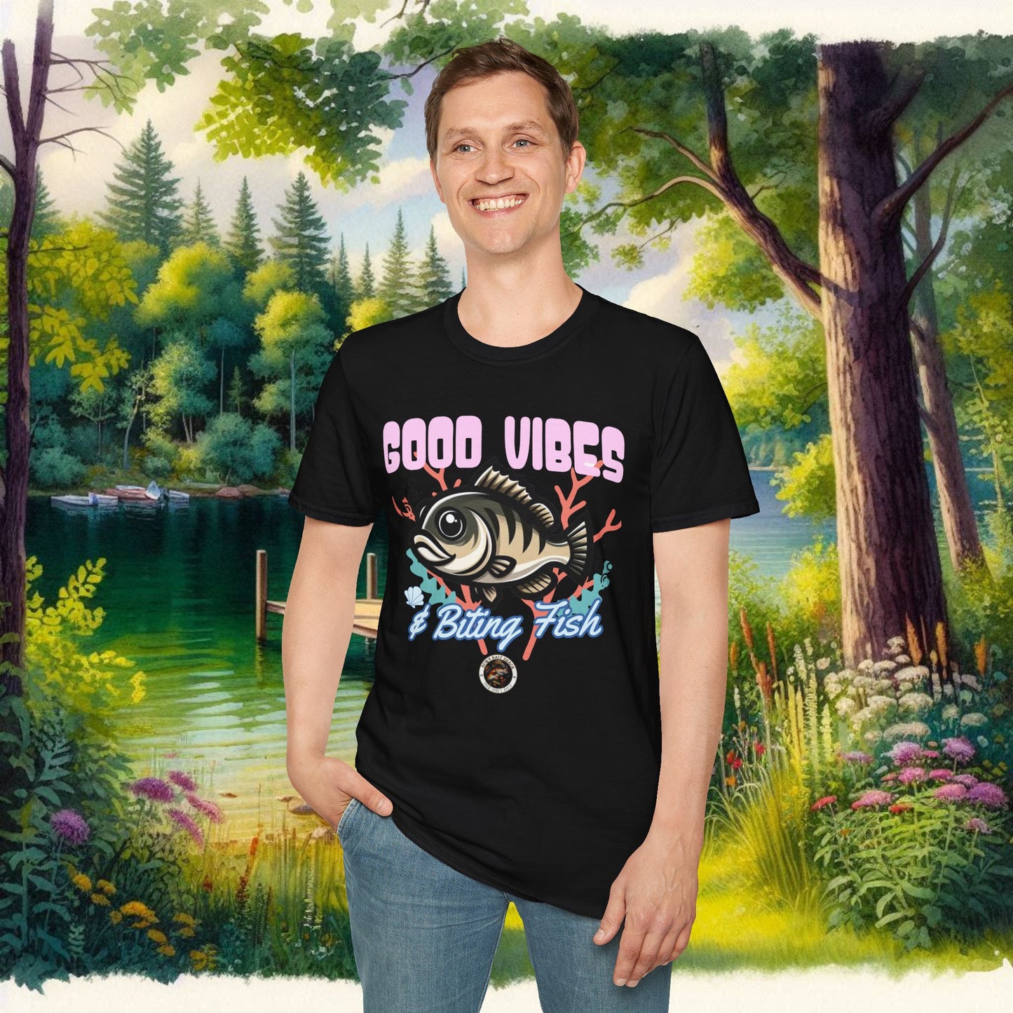 Good Vibes and Biting Fish Tee Unisex Softstyle T-Shirt