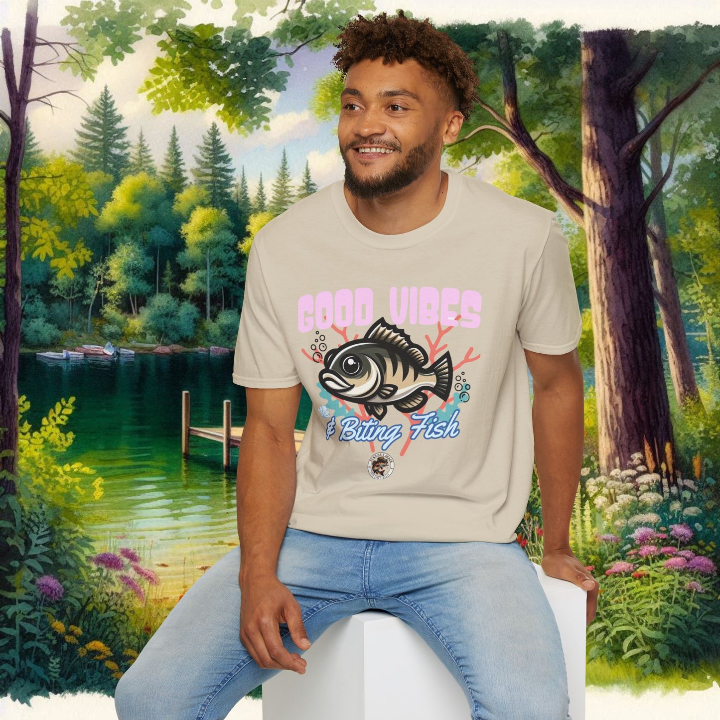 Good Vibes and Biting Fish Tee Unisex Softstyle T-Shirt
