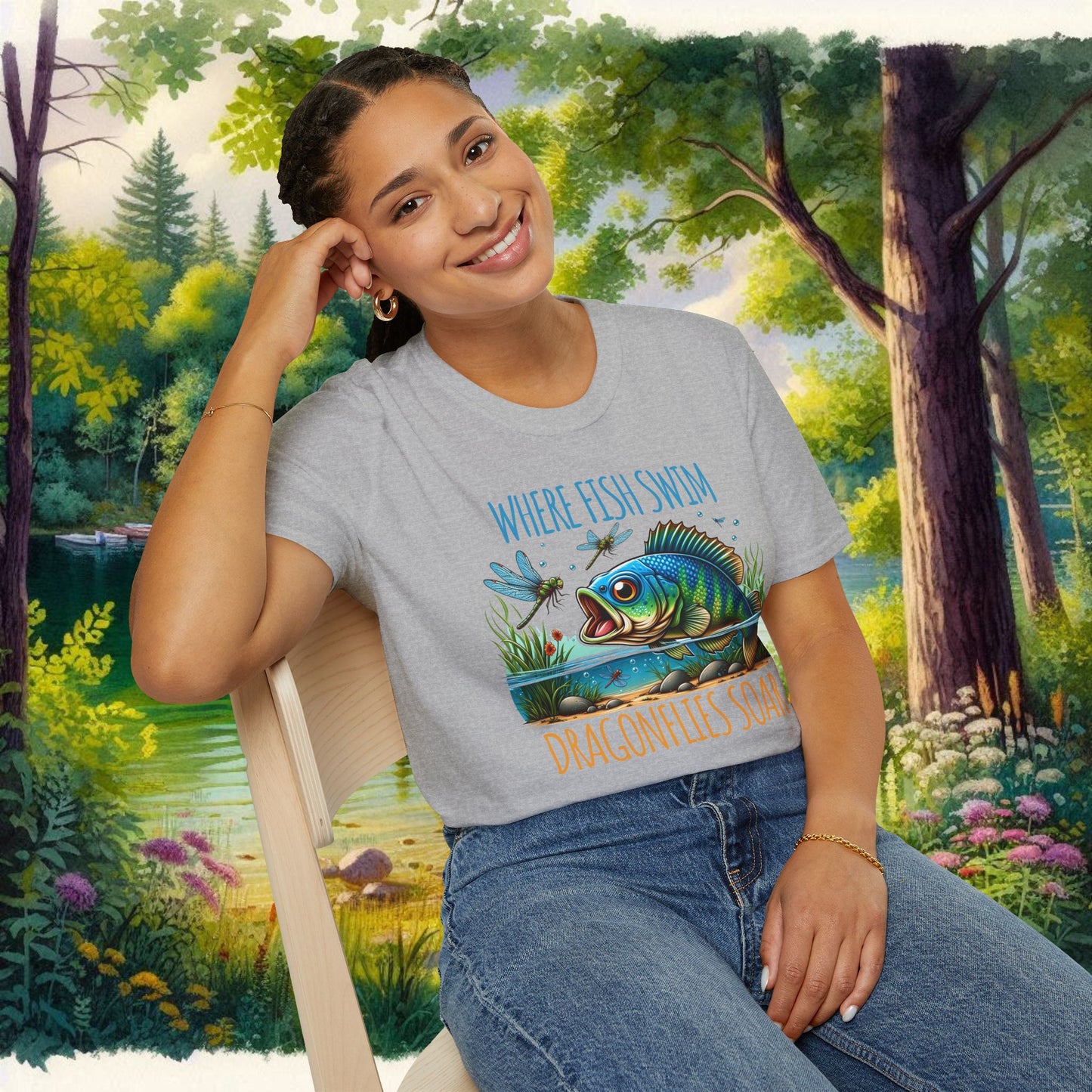 Where Fish Swim, Dragonflies Soar Design T-shirt