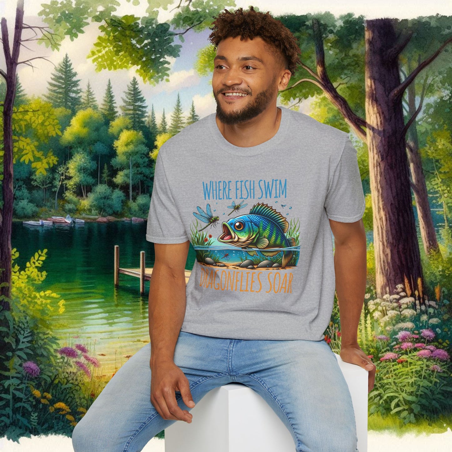 Where Fish Swim, Dragonflies Soar Design T-shirt