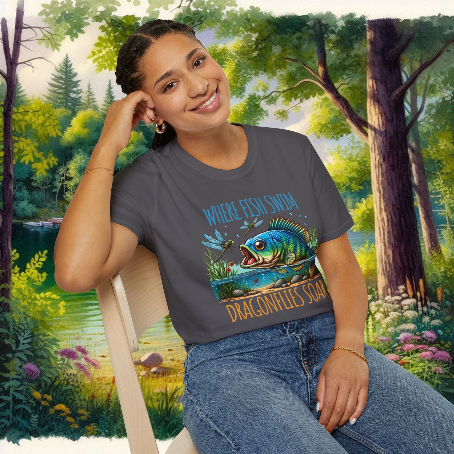 Where Fish Swim, Dragonflies Soar Design T-shirt