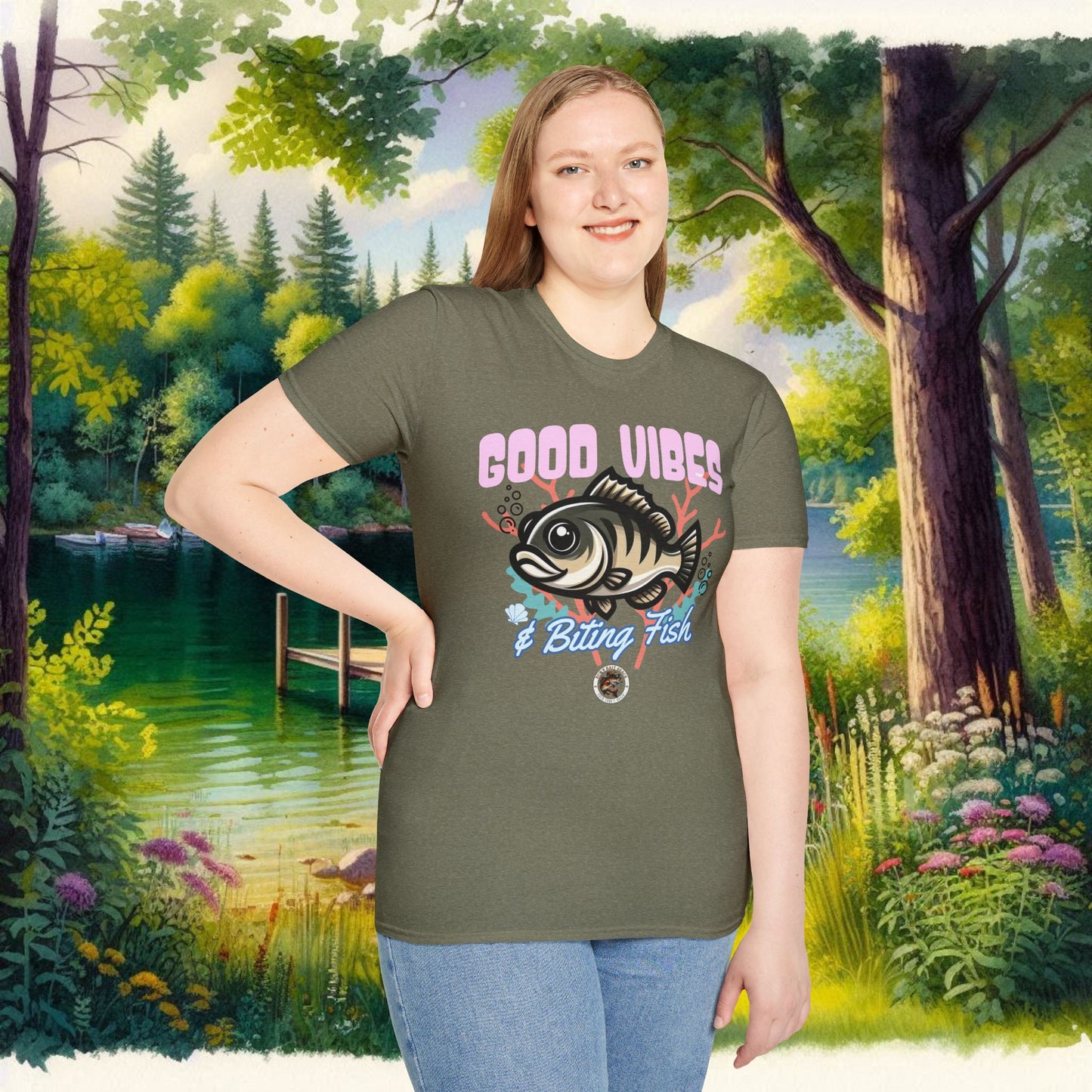 Good Vibes and Biting Fish Tee Unisex Softstyle T-Shirt
