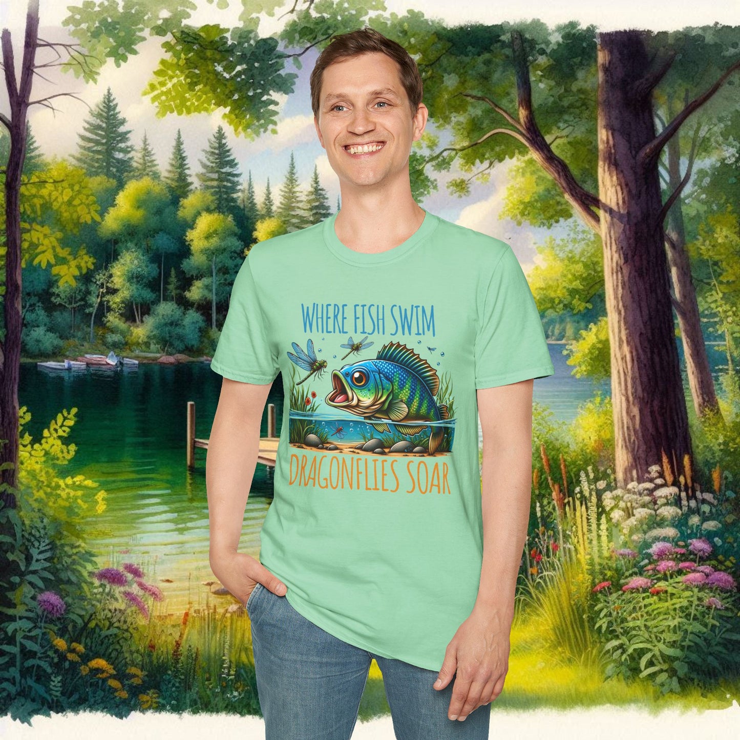 Where Fish Swim, Dragonflies Soar Design T-shirt