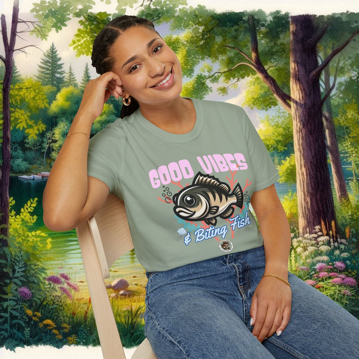 Good Vibes and Biting Fish Tee Unisex Softstyle T-Shirt