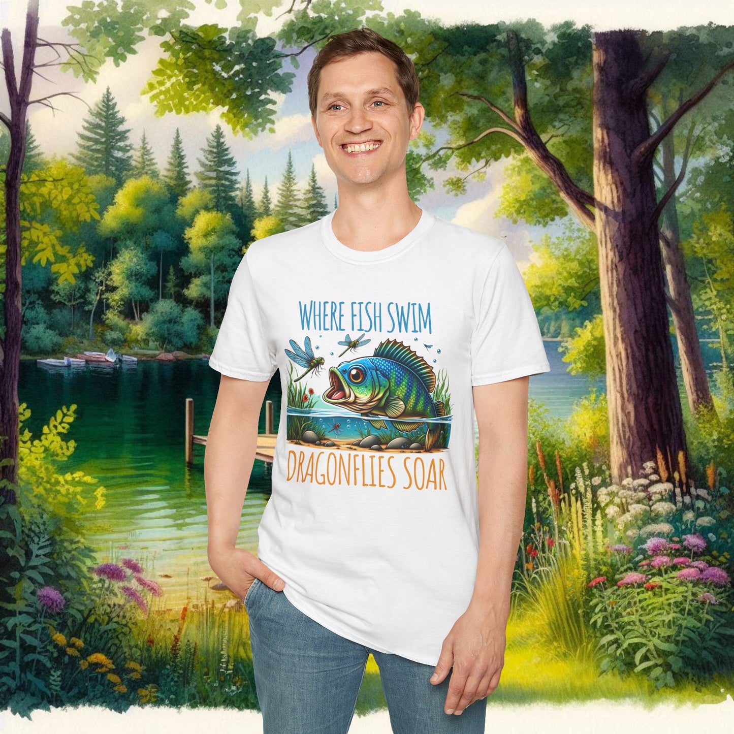 Where Fish Swim, Dragonflies Soar Design T-shirt