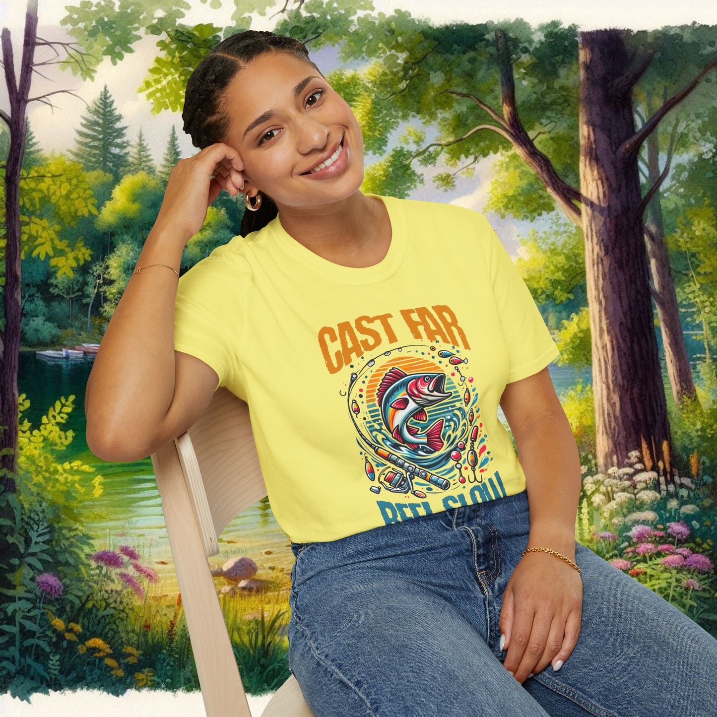 Fishing Enthusiast T-Shirt - Cast Far Reel Slow