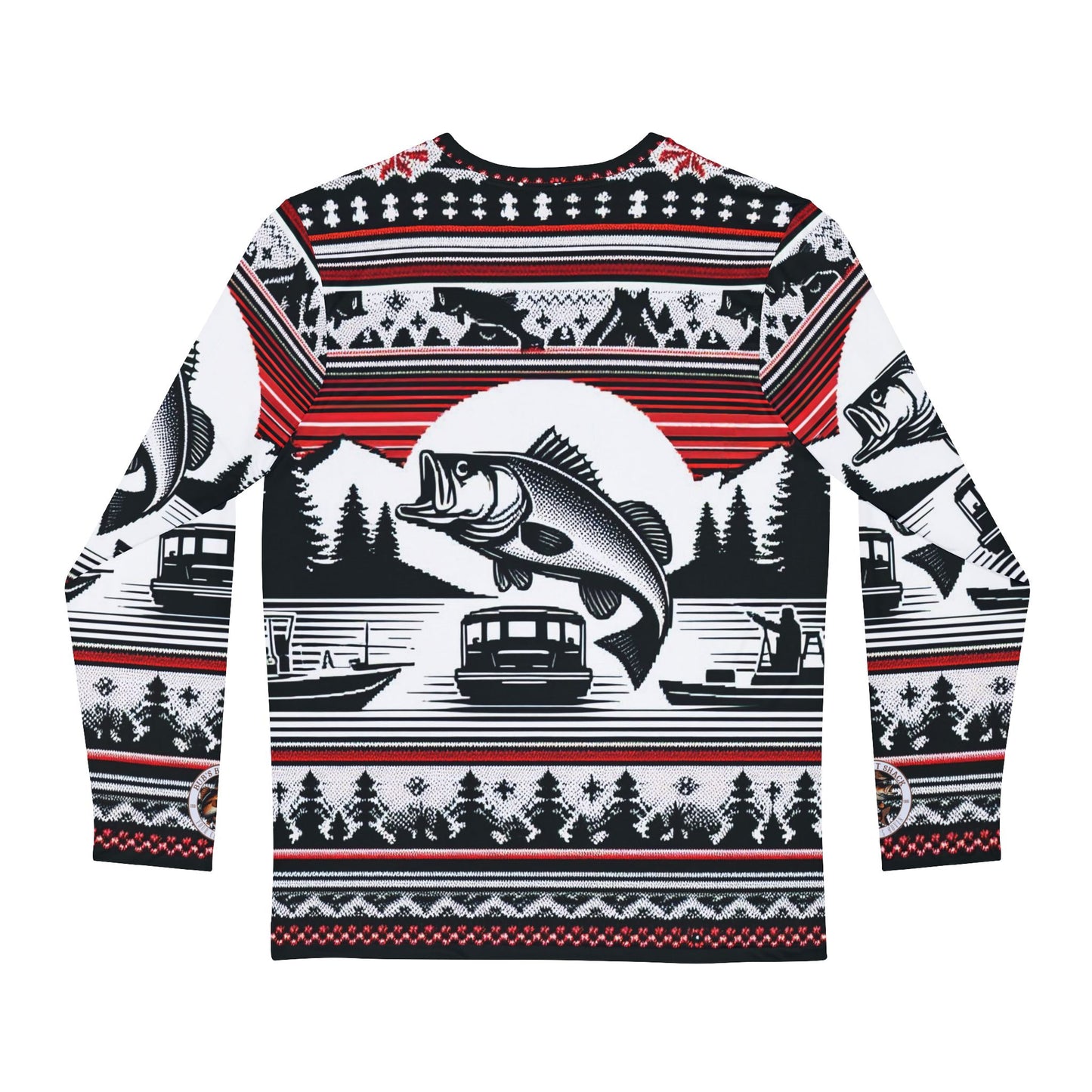 Bub's Bait Shack Ugly Christmas Sweater Red and Balck Men's Long Sleeve Shirt (AOP)