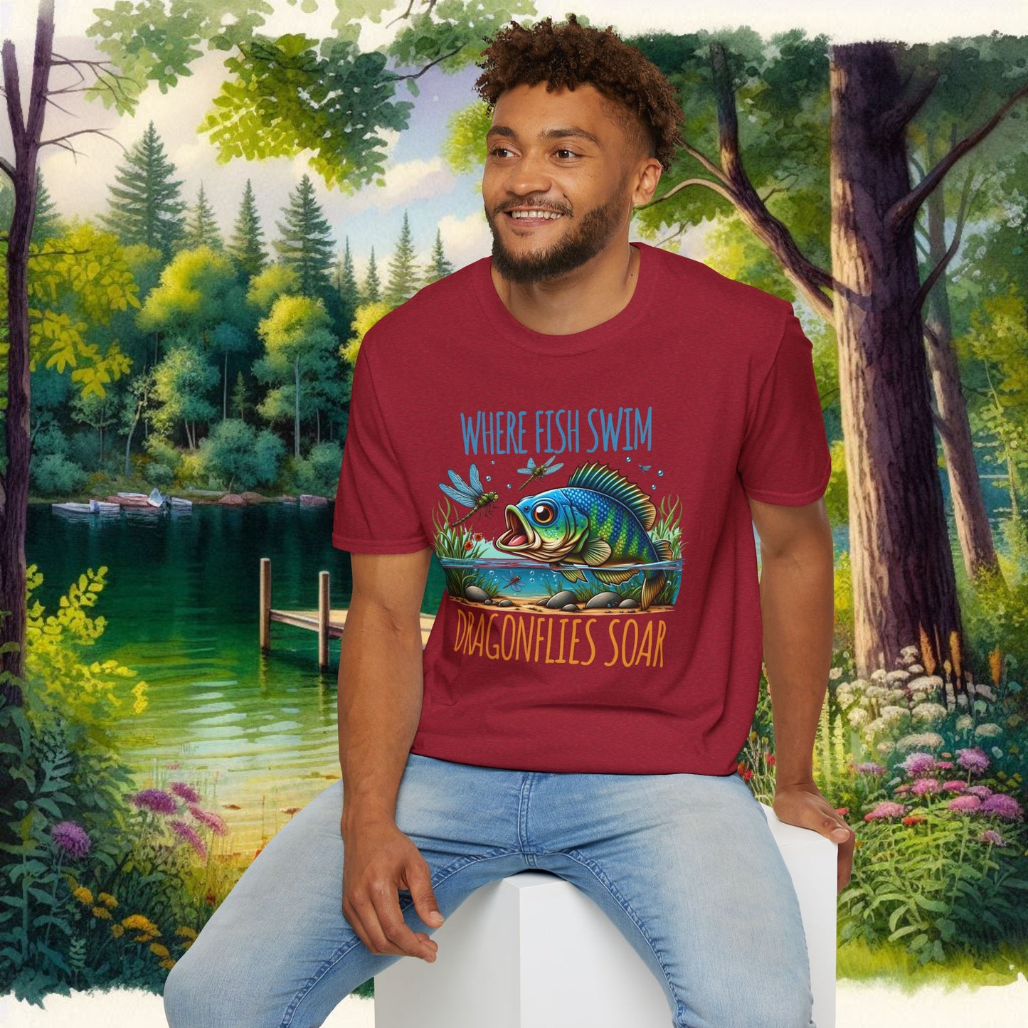 Where Fish Swim, Dragonflies Soar Design T-shirt