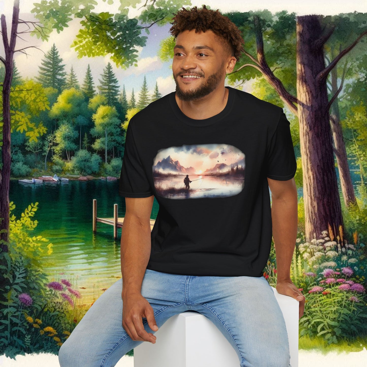 Alone Fishing Tee Unisex Softstyle T-Shirt